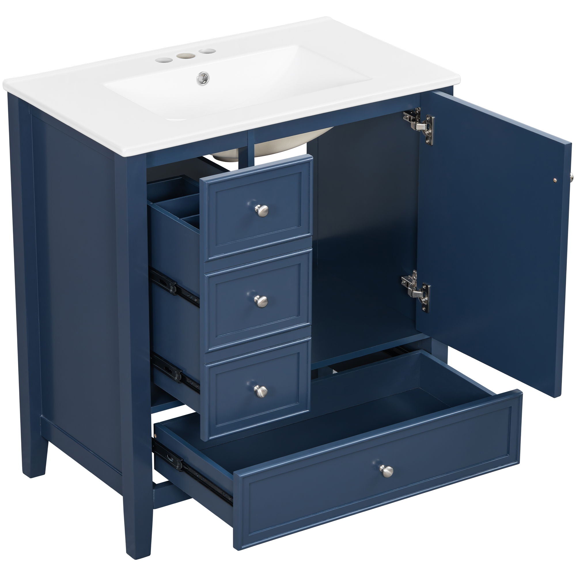 Modern Bathroom Vanity With Sink, 1 Cabinet & 3 Drawers