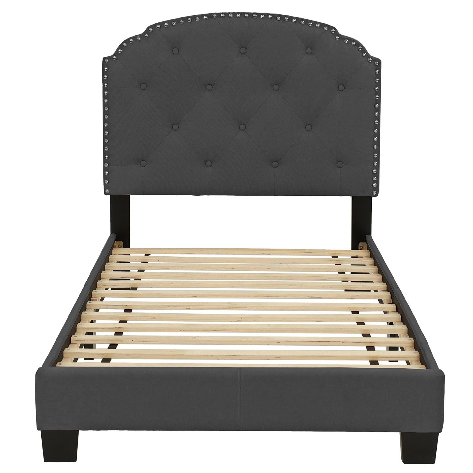 Button Tufted Bed With Nailhead Trim