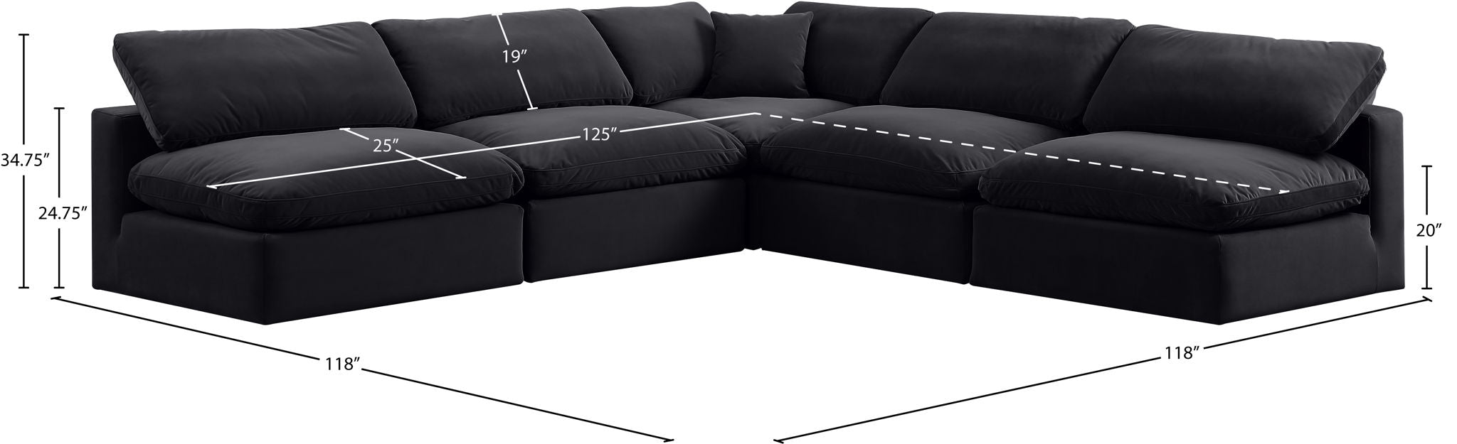 Comfy - 5 Piece Velvet Modular Corner Armless Sectional