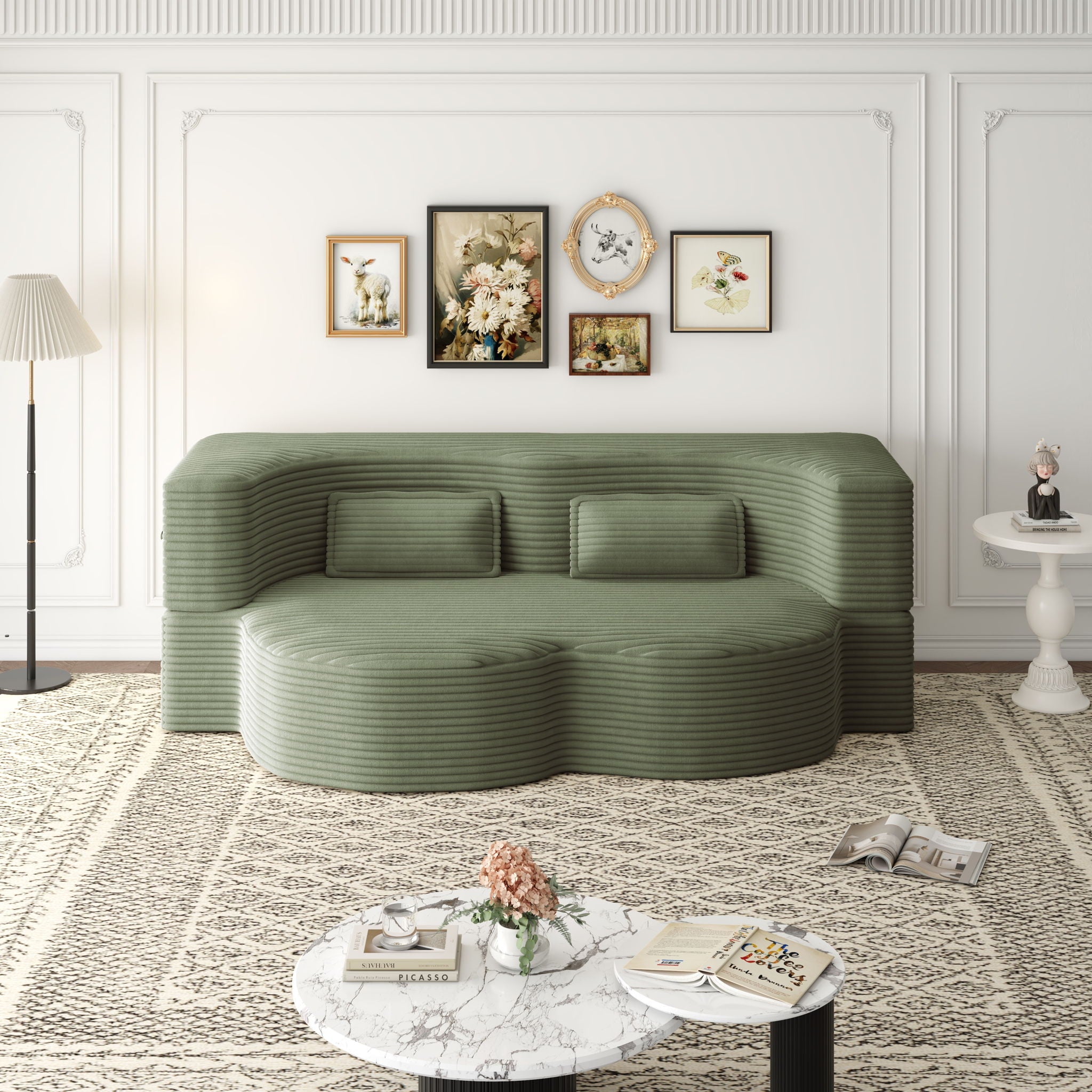 Convertible Foam-Filled Sleeper Sofa Bed With 2 Pillows
