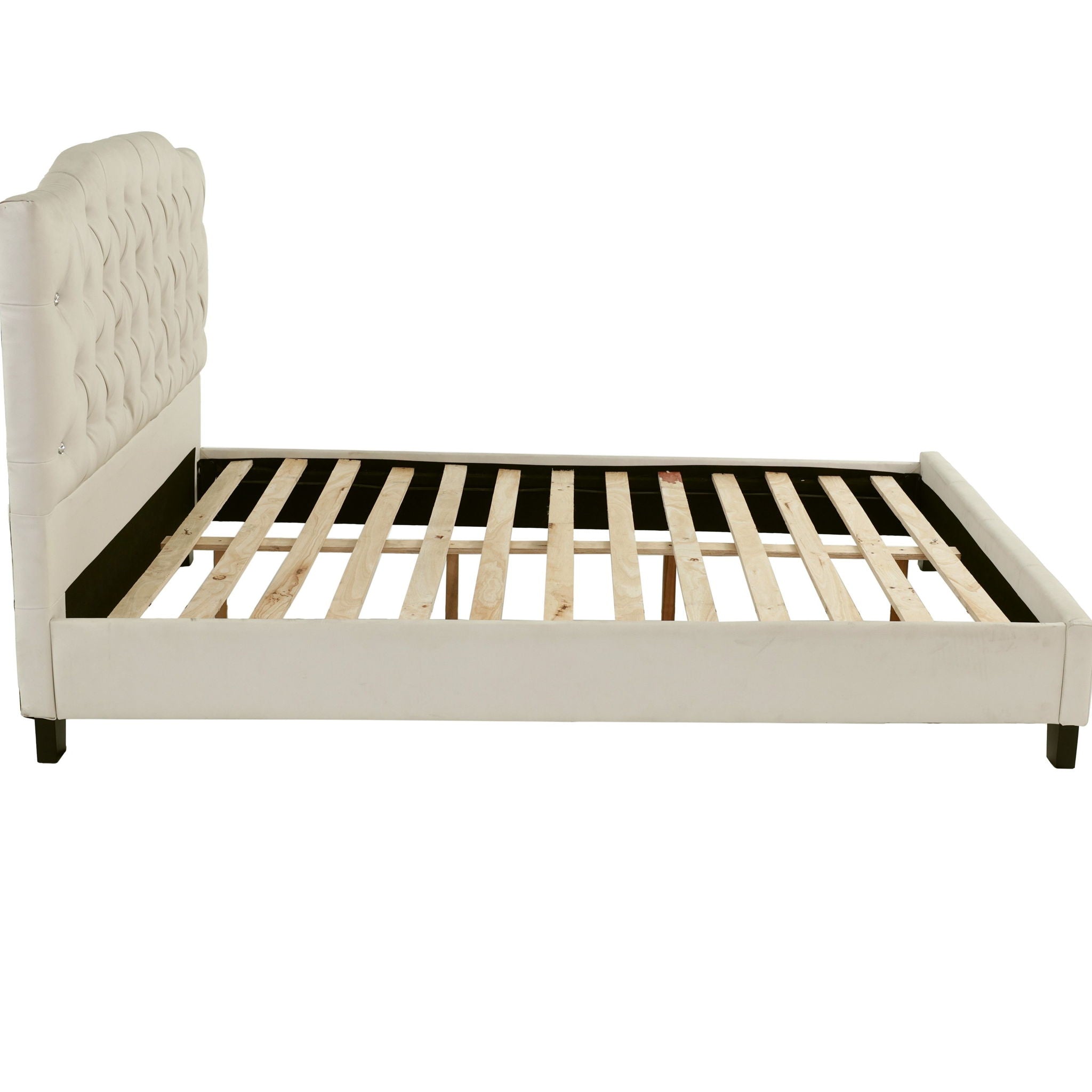Modern Bed Frame With Tufted Upholstered Headboard