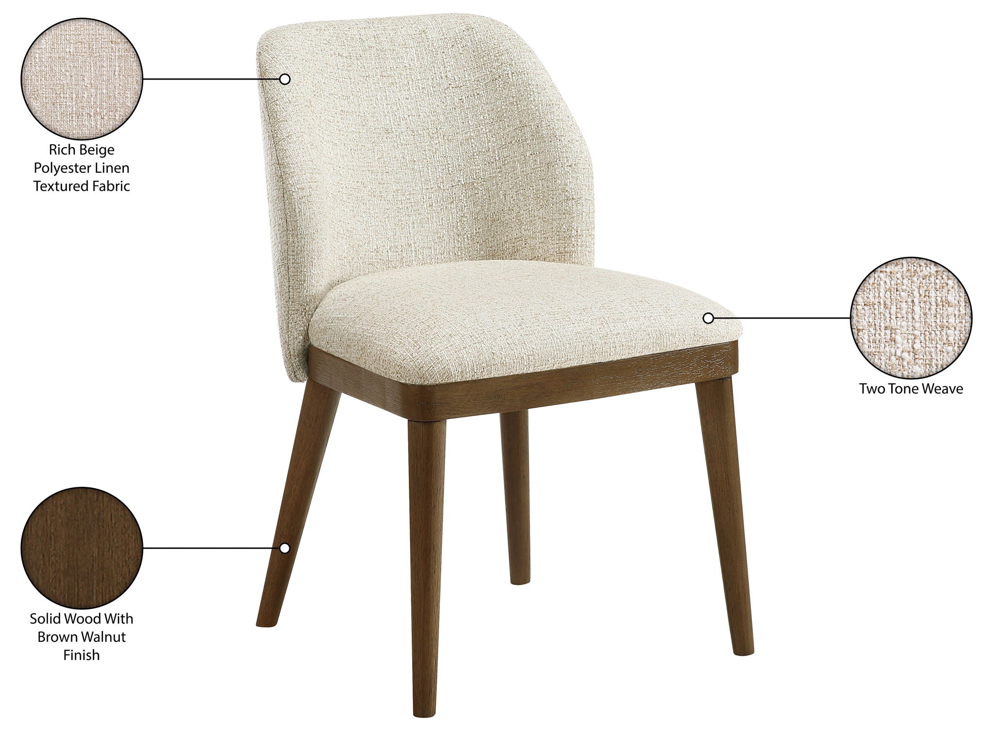 Valeo - Linen Textured Fabric Upholstered Dining Chair (Set of 2) - Painted Brown Base