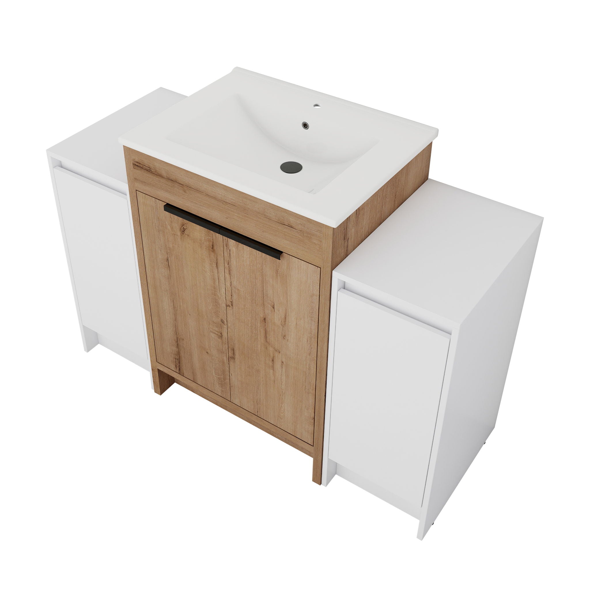 48" Freestanding Bathroom Vanity With Sink And 2 Storage Cabinets, Soft Closing Door - Imitative Oak / White