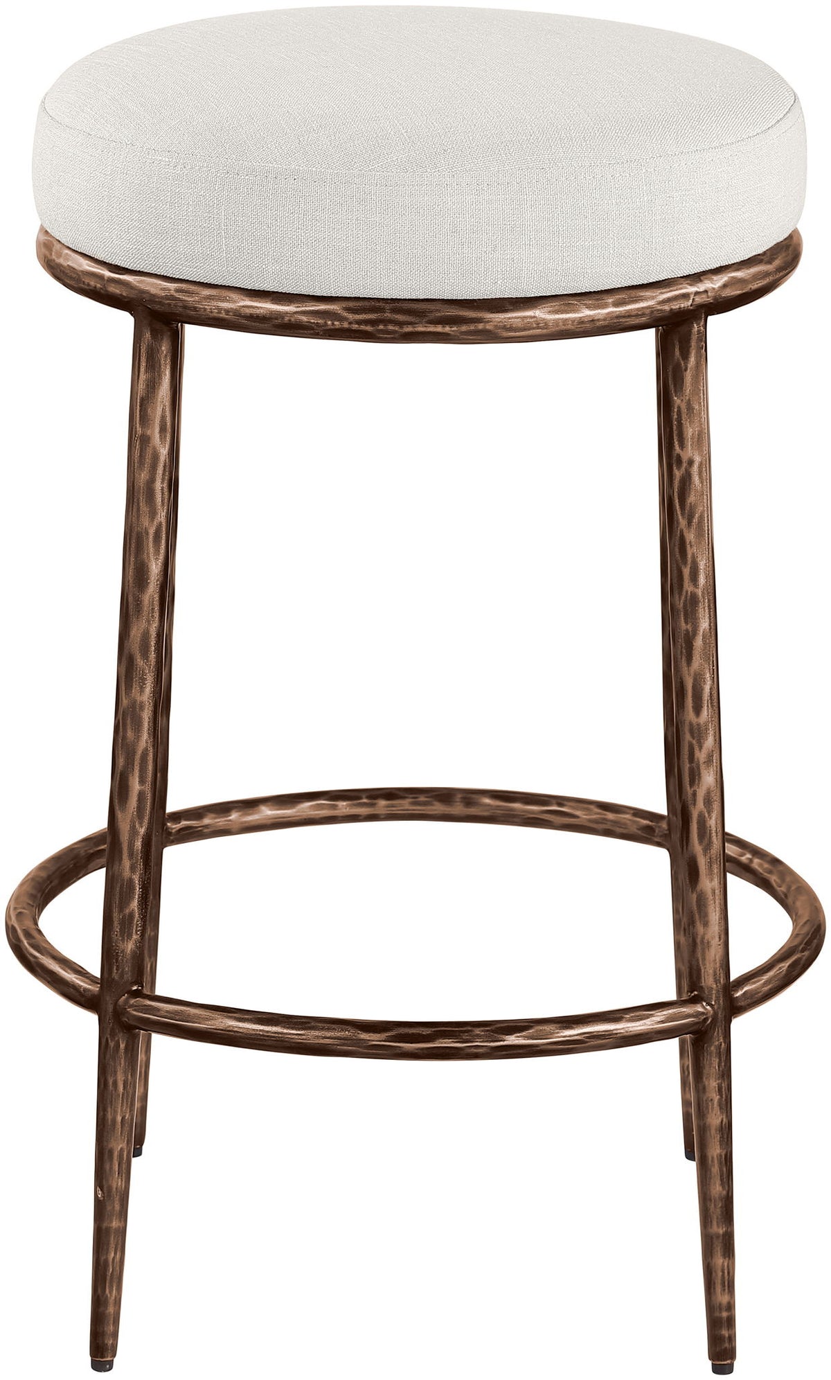 Ferro - Linen Textured Performance Fabric Upholstered Backless Counter Stool - Cream / Brushed Bronze