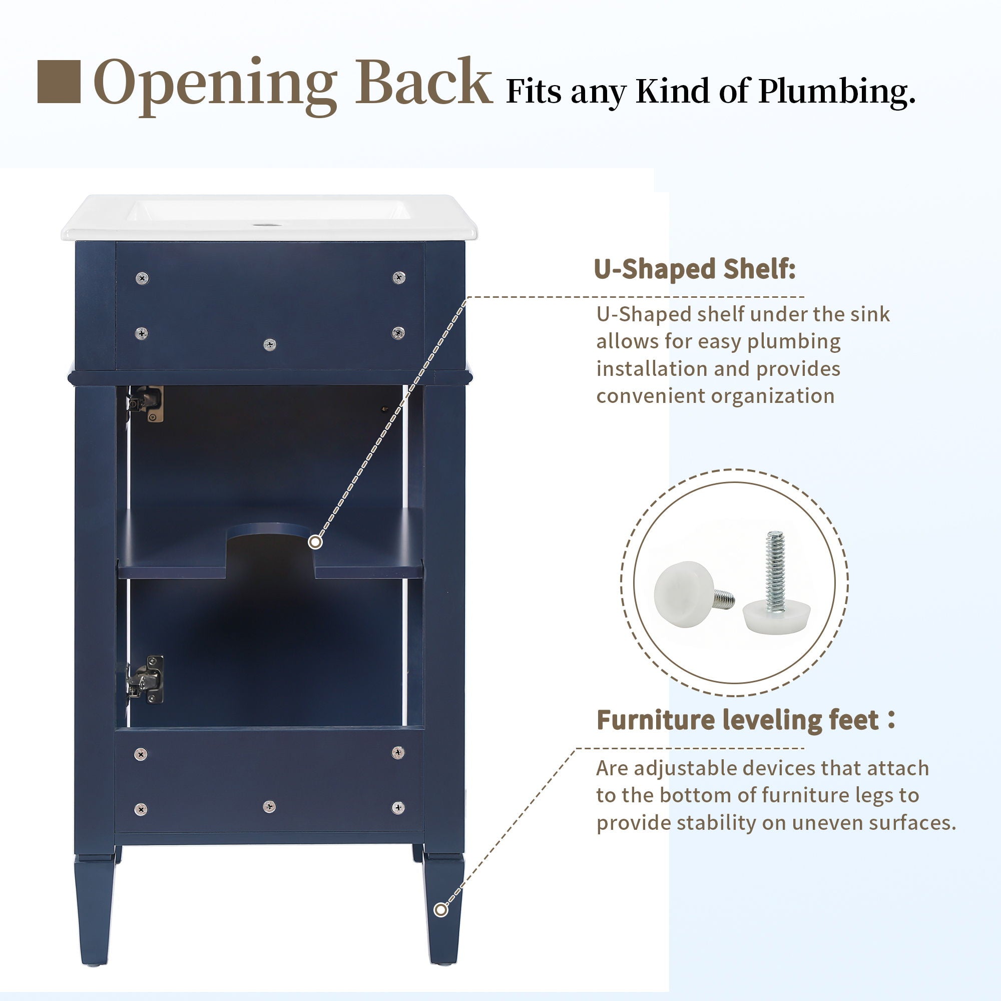 French Style Bathroom Vanity With Sink, Soft-Closing Door, Adjustable Shelf, Rectangular Design