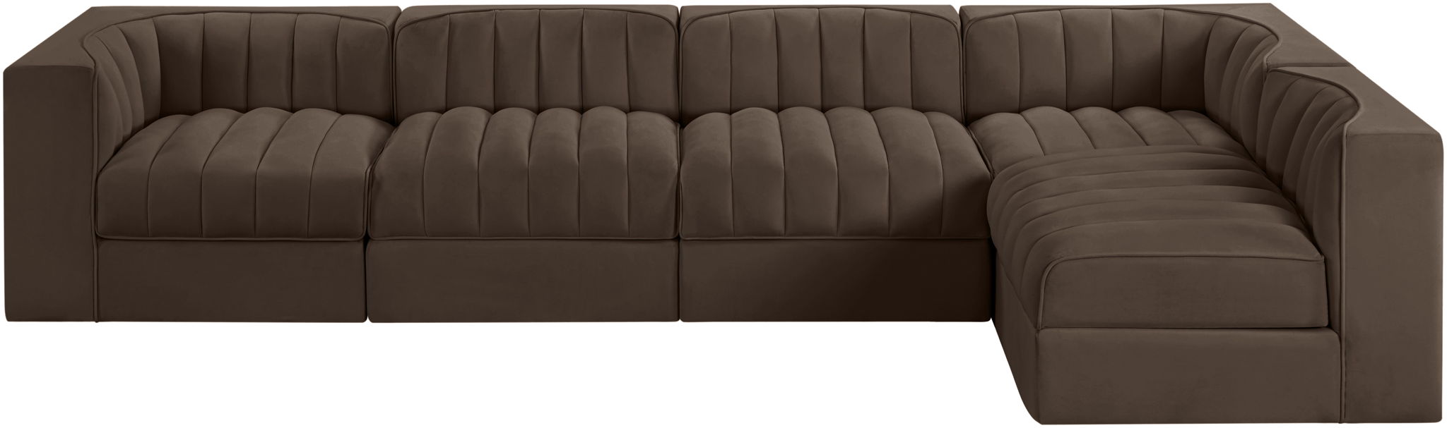 Rummi - Velvet Performance Fabric Upholstered 5 Piece Modular Sectional, L-Shaped (Right)