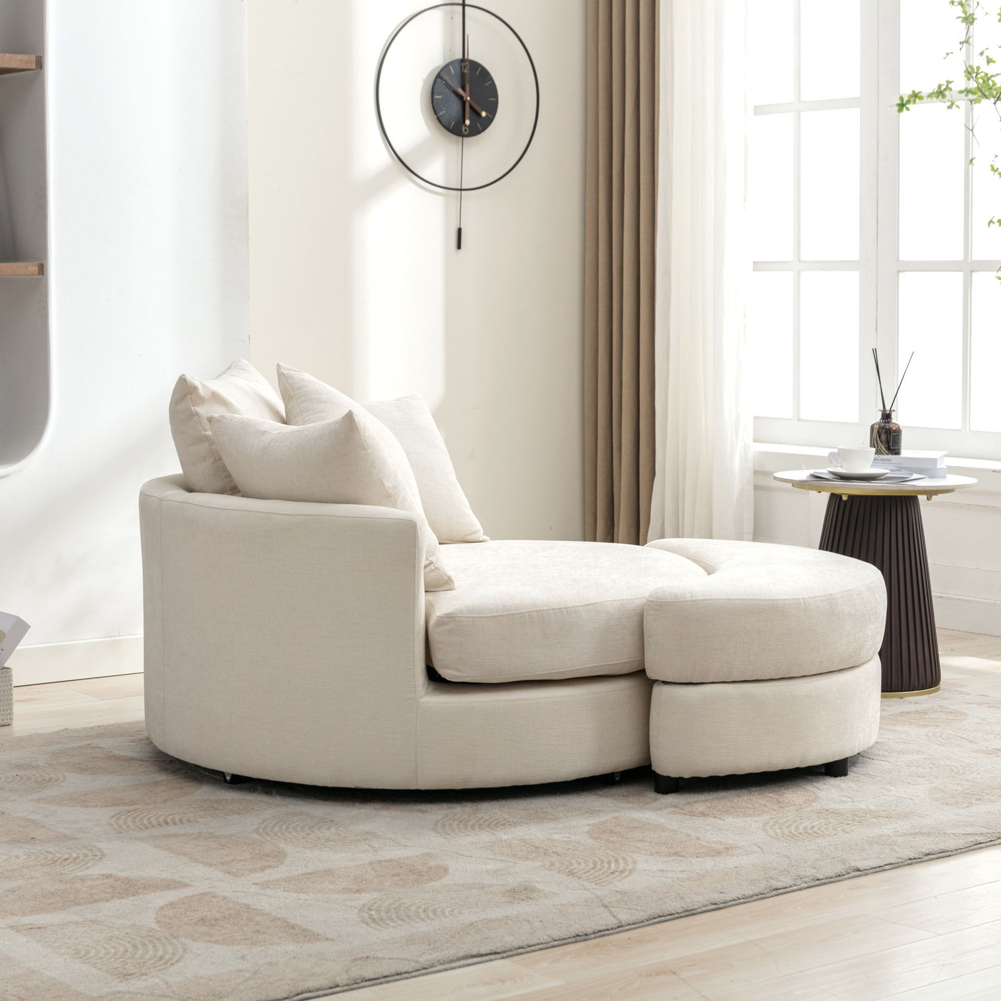 360° Swivel Accent Barrel Chair With Storage Ottoman & 4 Pillows, Modern Leisure Chair Round Accent For Living Room