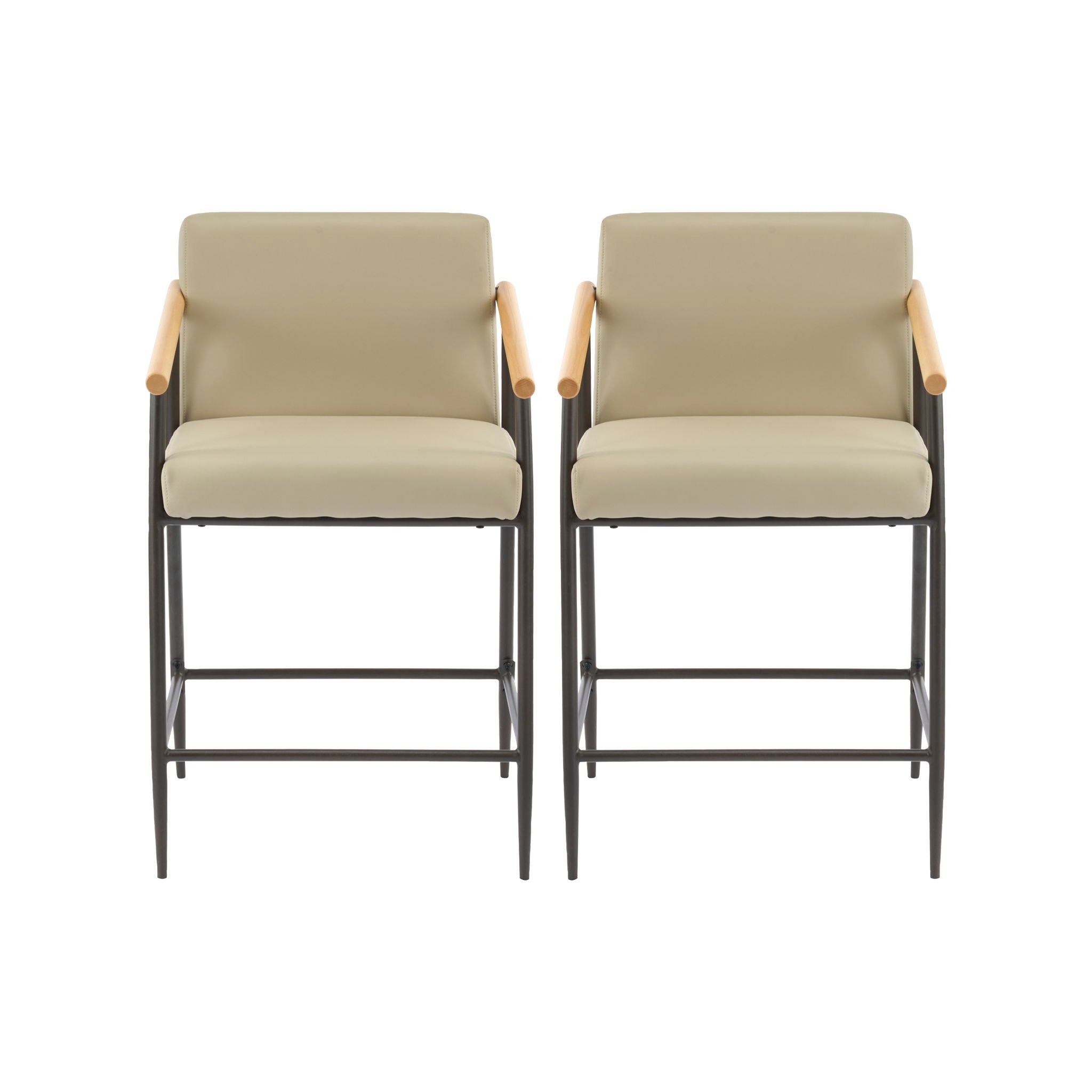 Counter Stool Set With Espresso Metal Frame - Khaki