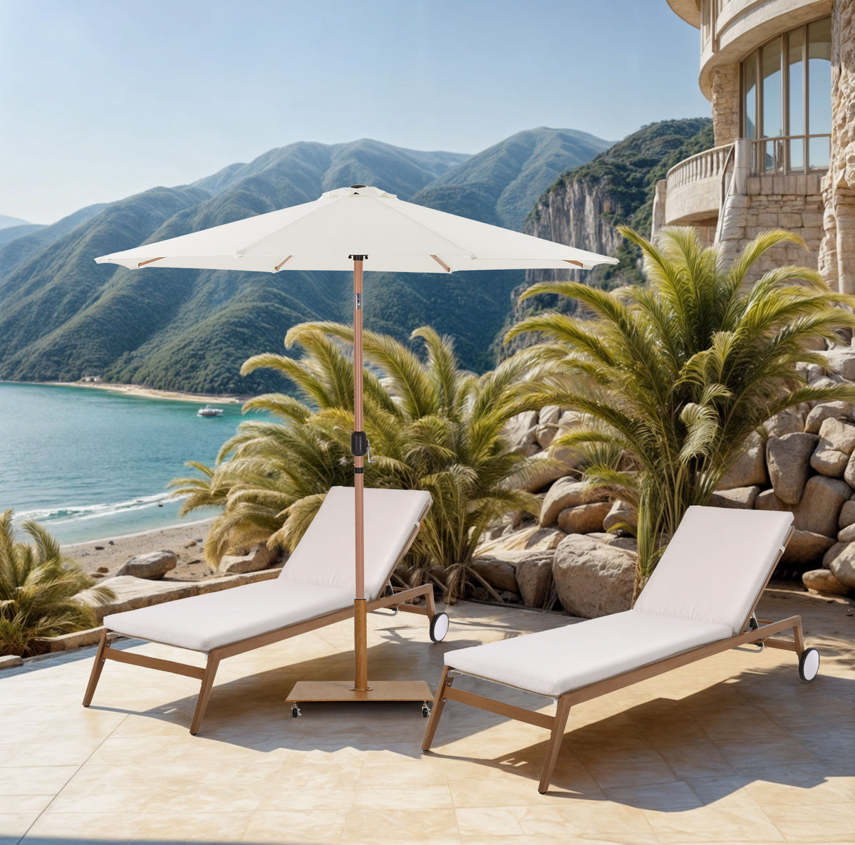 Fiji - Aluminum Patio Umbrella With Square Teak Base