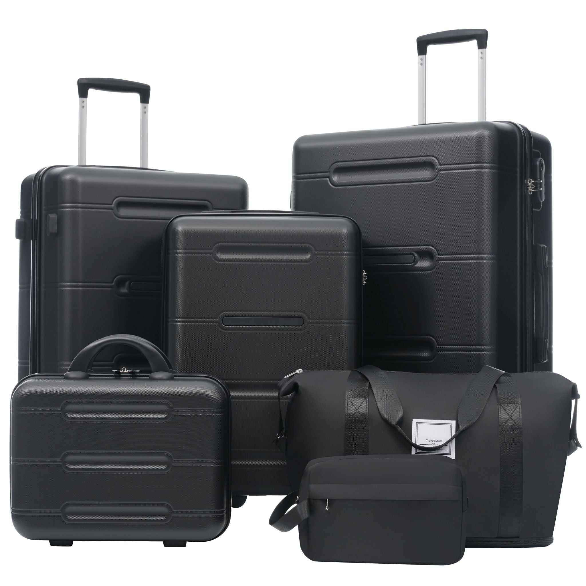 6 Piece Lightweight Hardshell Luggage Set With Double Spinner Wheels, Password Lock