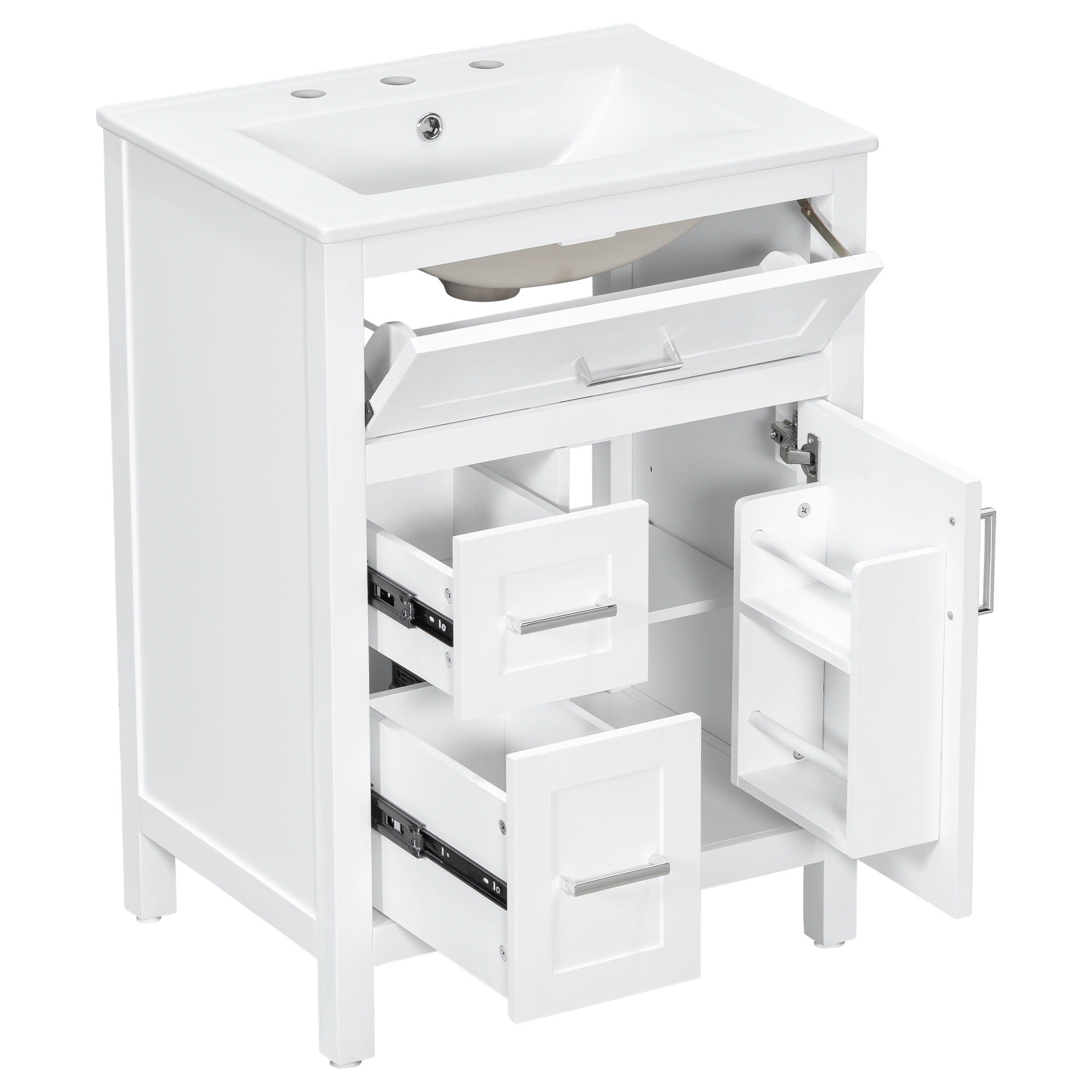 Modern Bathroom Vanity With Sink, Flip Drawer & 2 Drawers, Soft Close Hinges, Adjustable Shelf