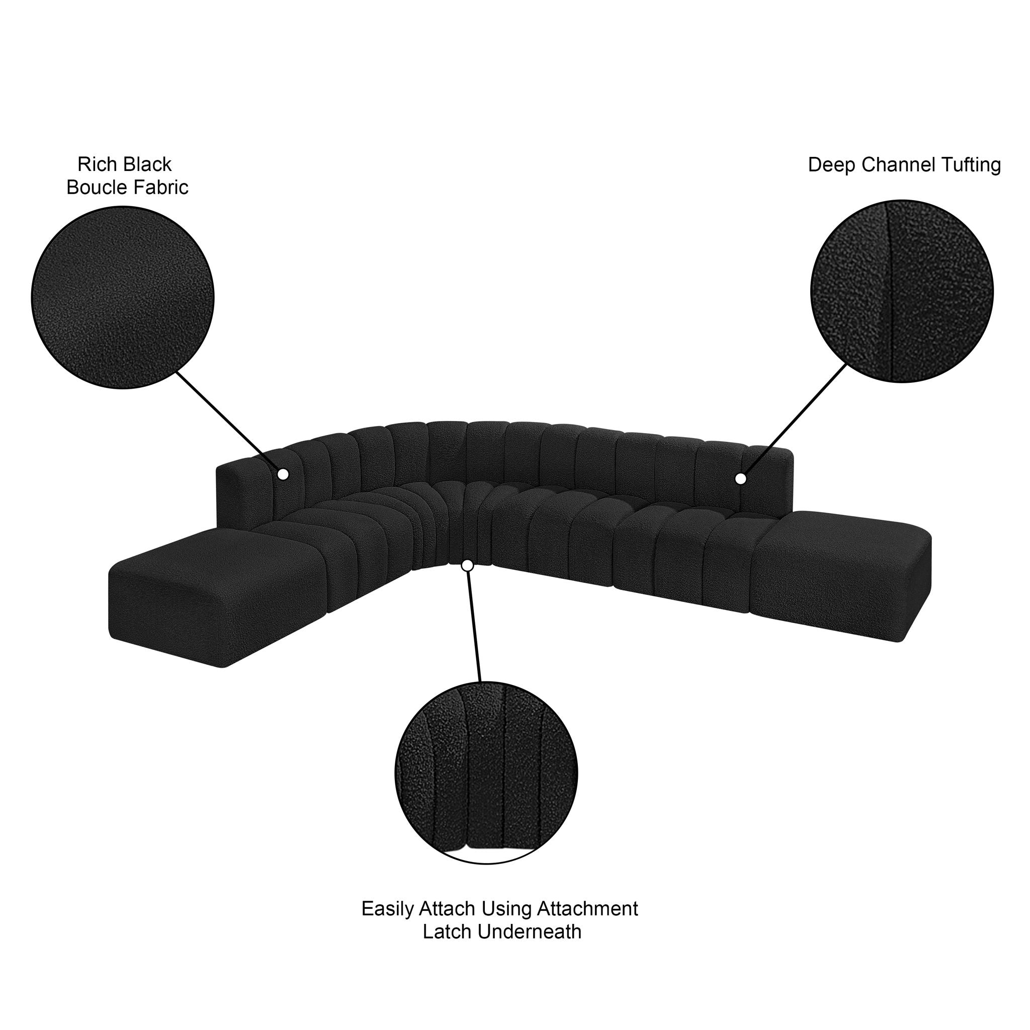 Arc - Boucle Fabric 7 Piece Corner Modular Sofa