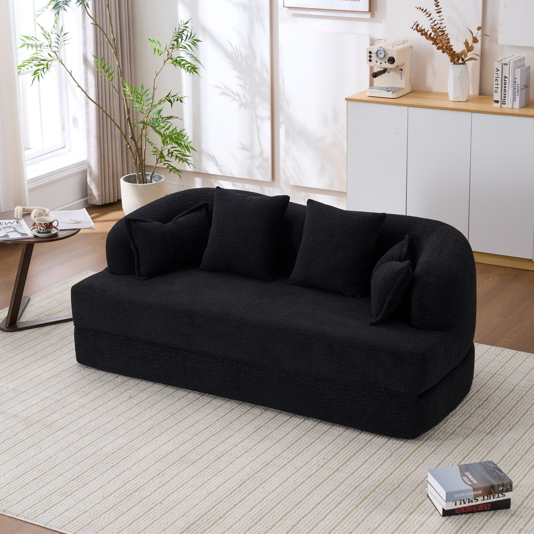 Foldable Sofa Bed, Boneless Couch Convertible Sleeper With 4 Pillows