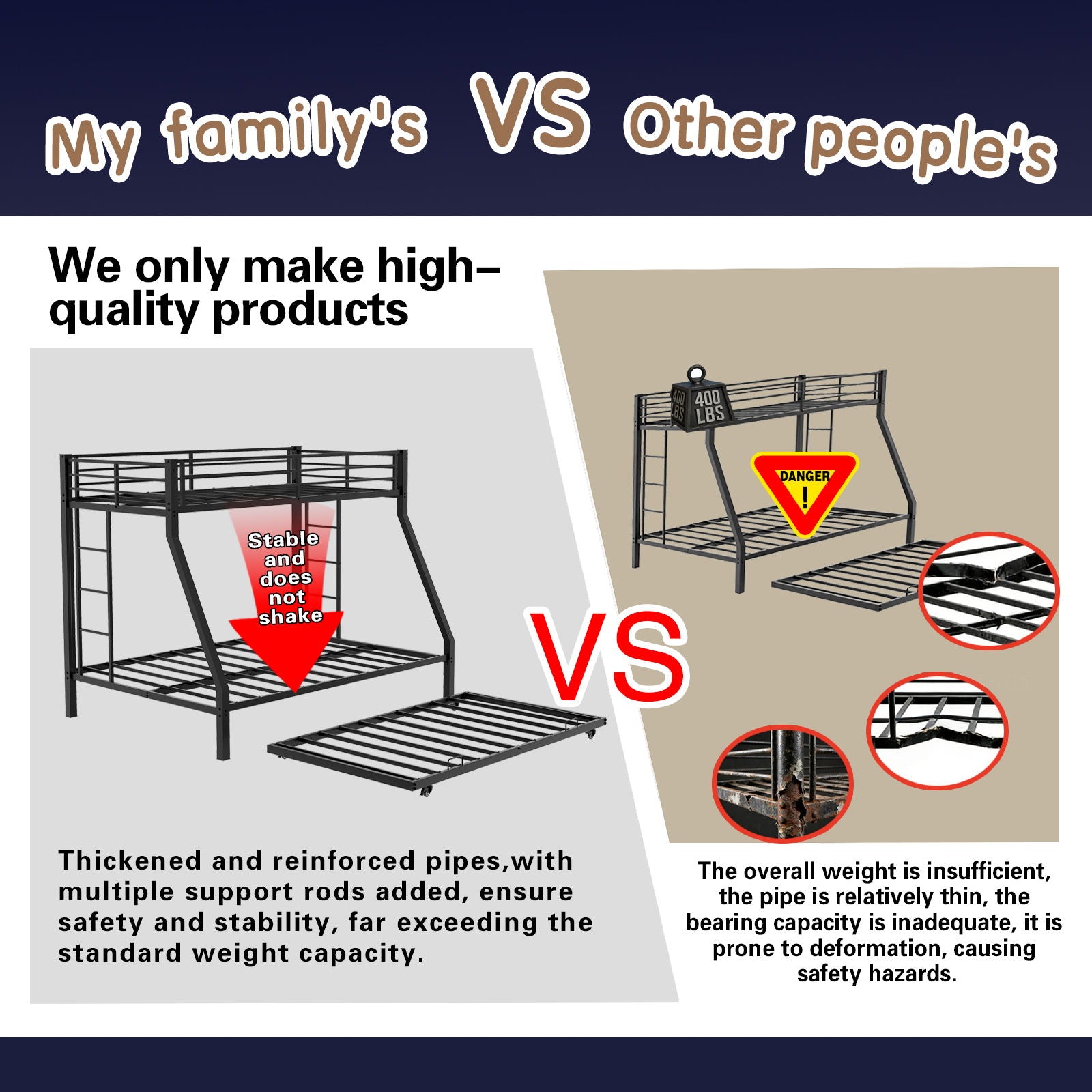 Bunk Bed For Kids, Convertible Frame With Ladders & Guardrail
