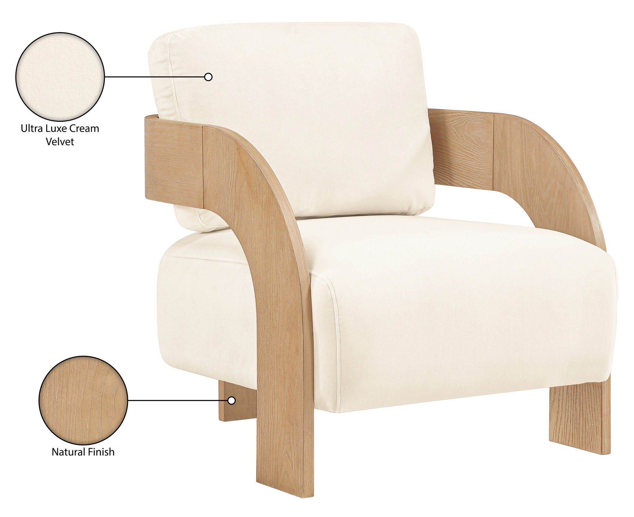 Cedra - Velvet Performance Fabric Upholstered Accent Chair - Natural Frame