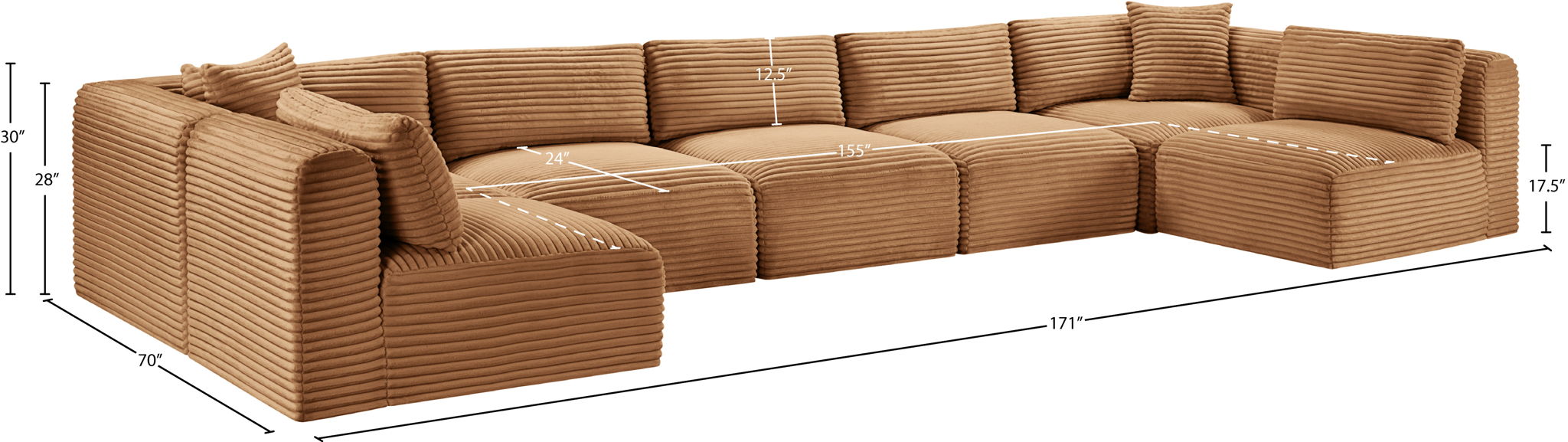 Shaggy - Fabric 7 Piece Modular U-Shaped Armless Sectional