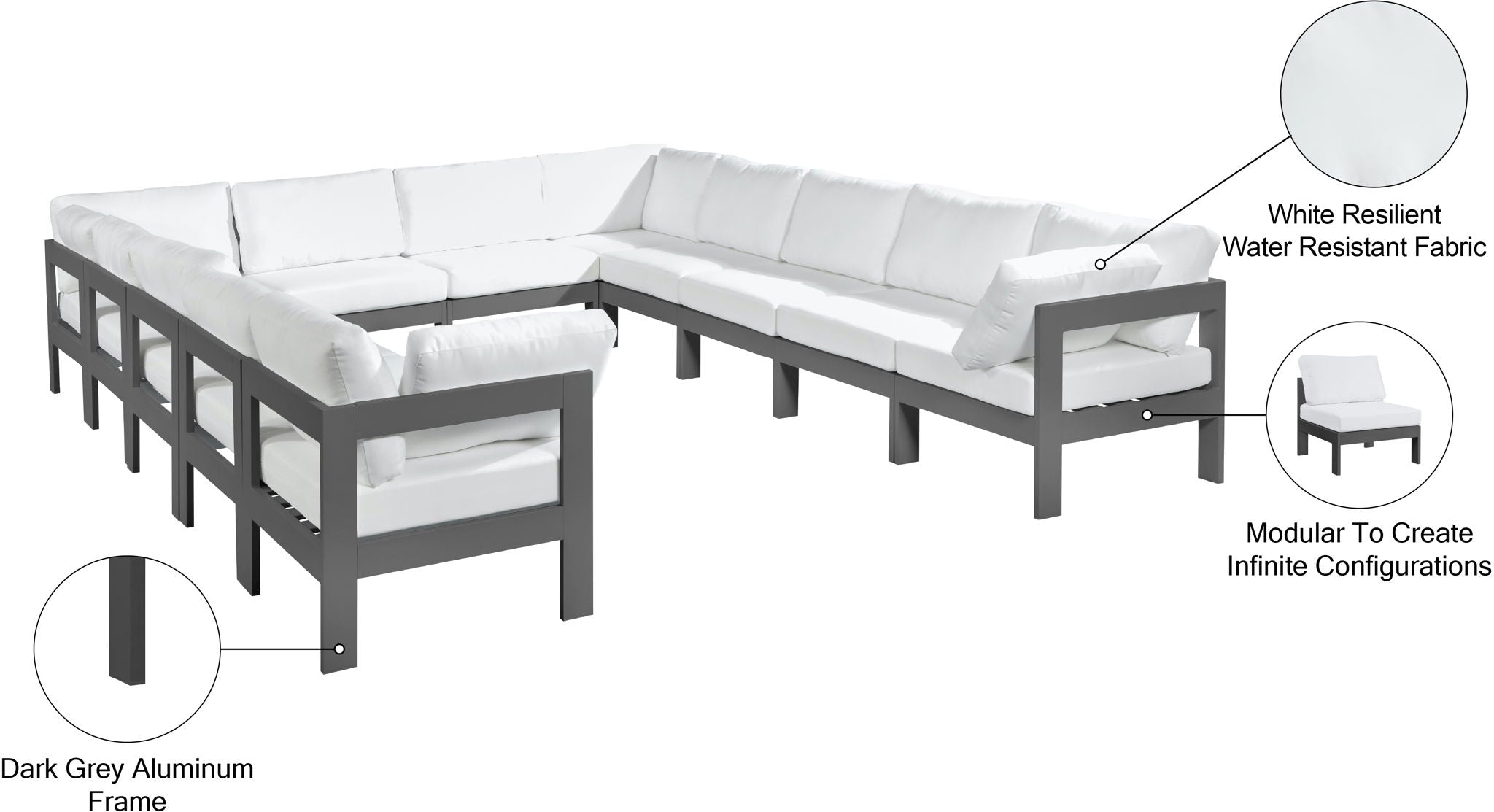 Nizuc - Outdoor Patio 12 Piece Modular Sectional With Gray Frame