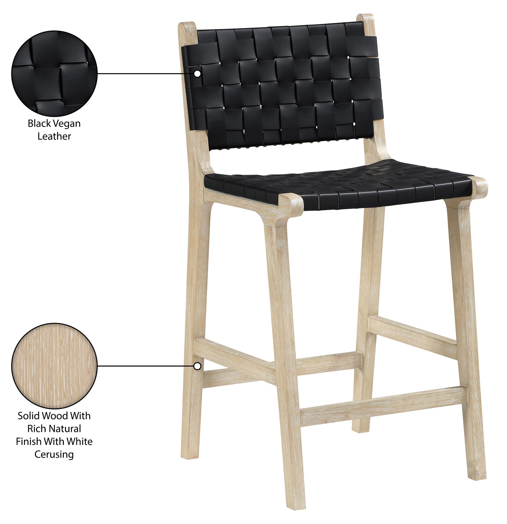 Entwine - Vegan Leather Upholstered Counter Stool - Painted Natural