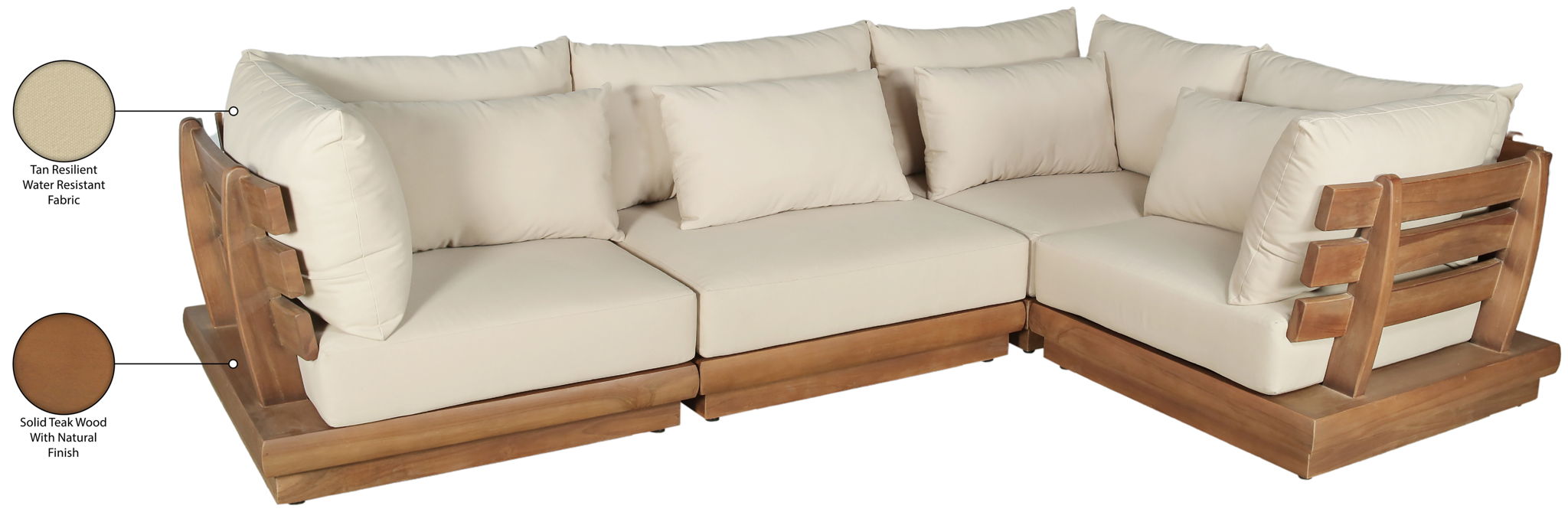 Mirella - 4 Piece Water Resistant Fabric Outdoor Patio Modular Sectional