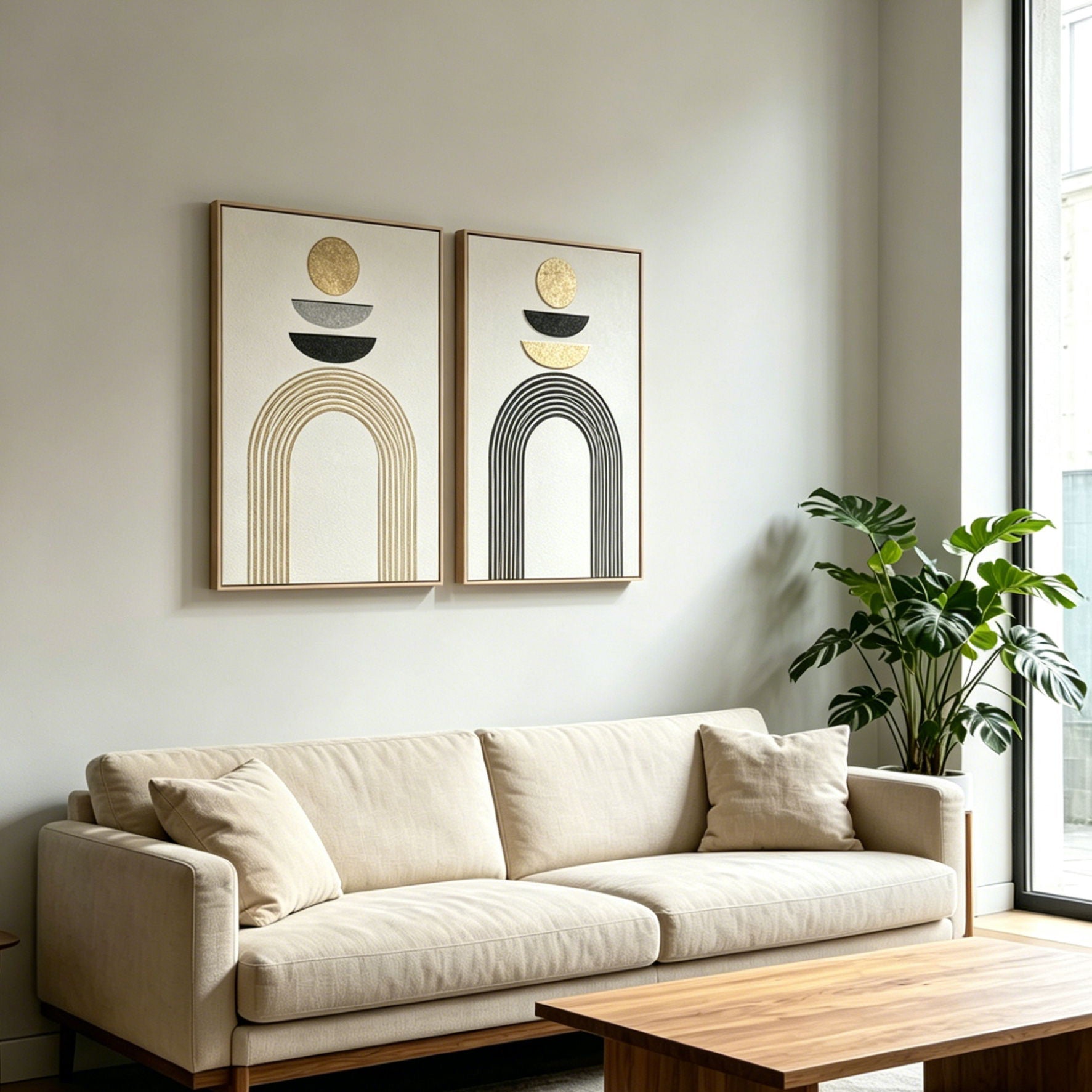 Framed Wall Art, Textured Canvas Painting, Decor For Living Room (Set of 2) - Antique Black