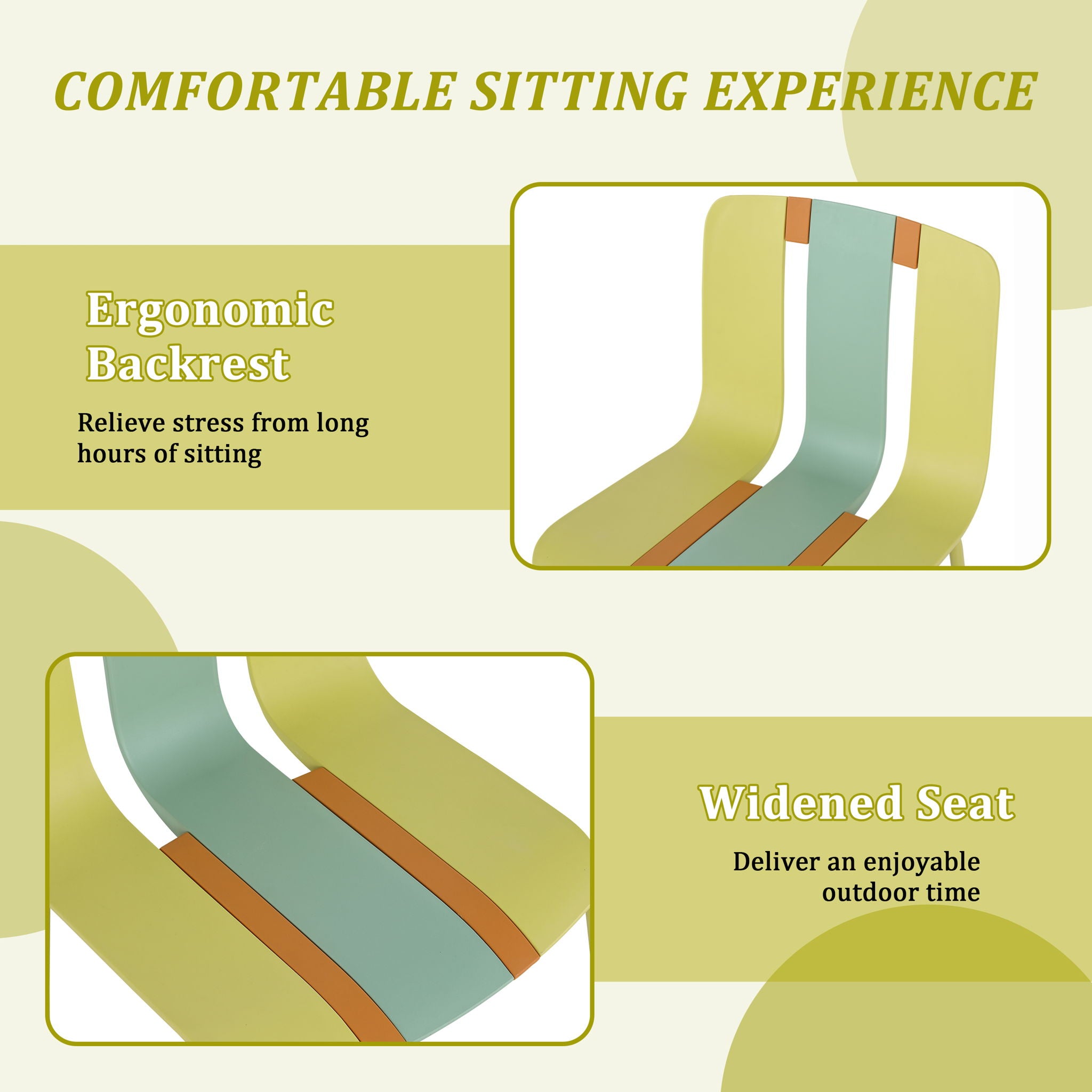 4 Piece Set Of Color Block Designed Single Chairs With Round Table - Grain Yellow / Haze Green / Tropical Orange / White