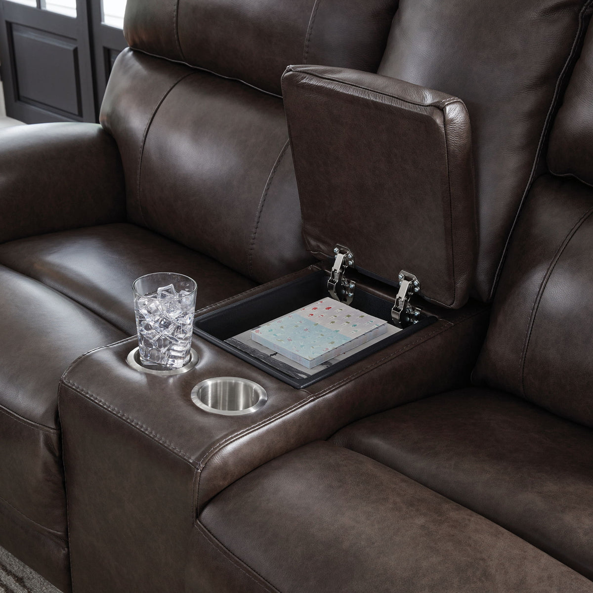 Crossplex - Power Reclining Loveseat / Console / Adjustable Headrest - Smoke