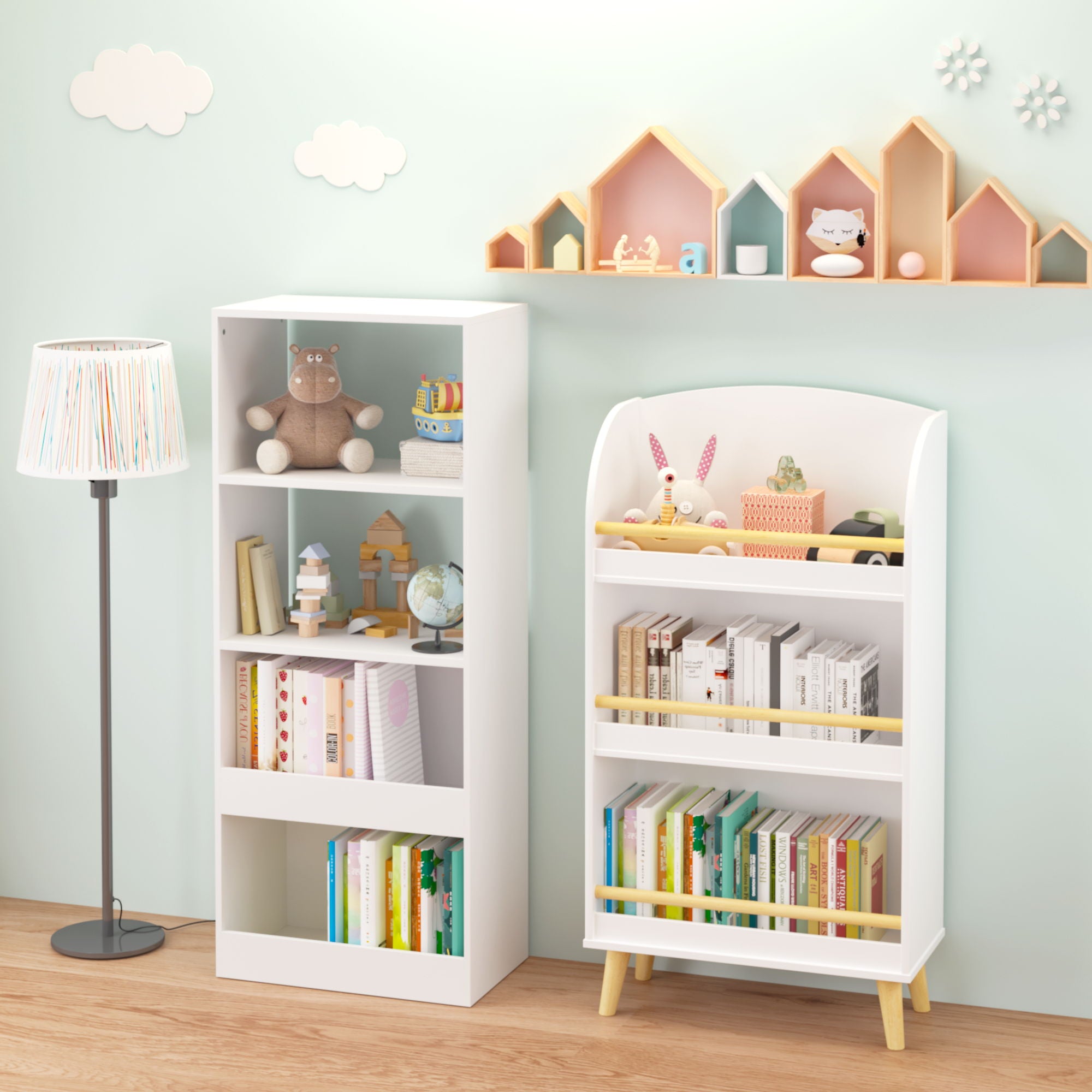 Bookshelf 3 Tier Book Organizer With Toy Storage - White
