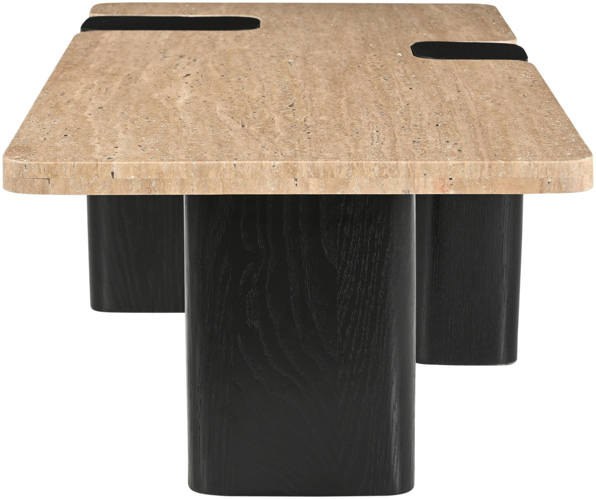 Ravenna - Genuine Travertine Top And Oak Wood Base Table