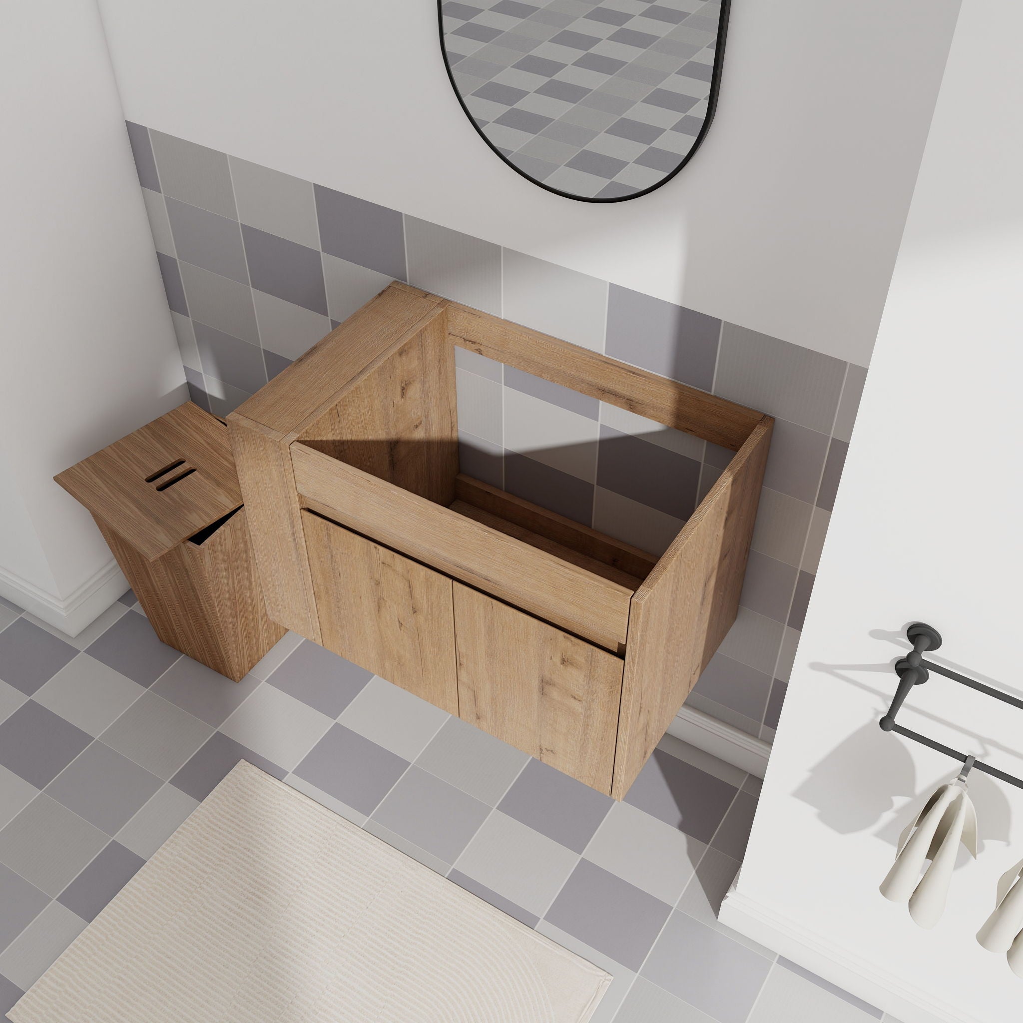 Wall Mounted Bathroom Vanity With Open Shelf, 29" Size (Vanity Only) - Imitative Oak