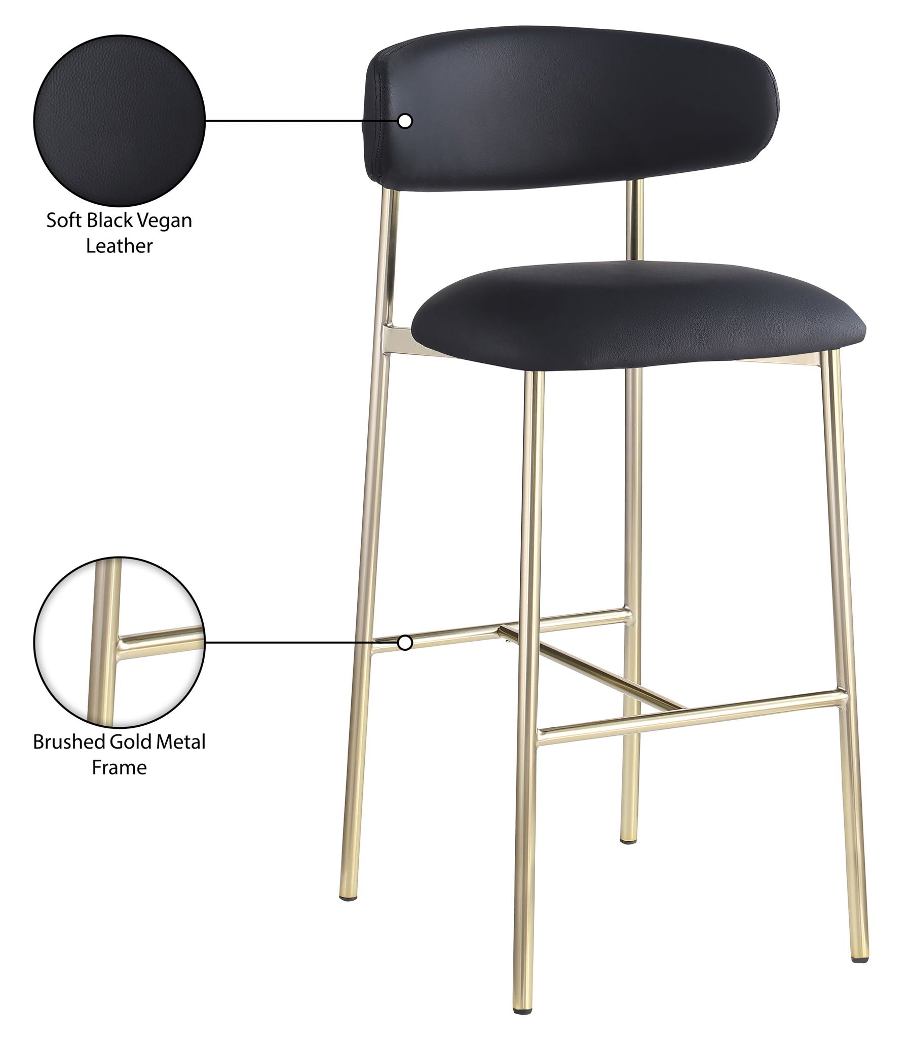 Lupita - Vegan Leather Upholstered Bar Stool With Brushed Gold Frame (Set of 2)