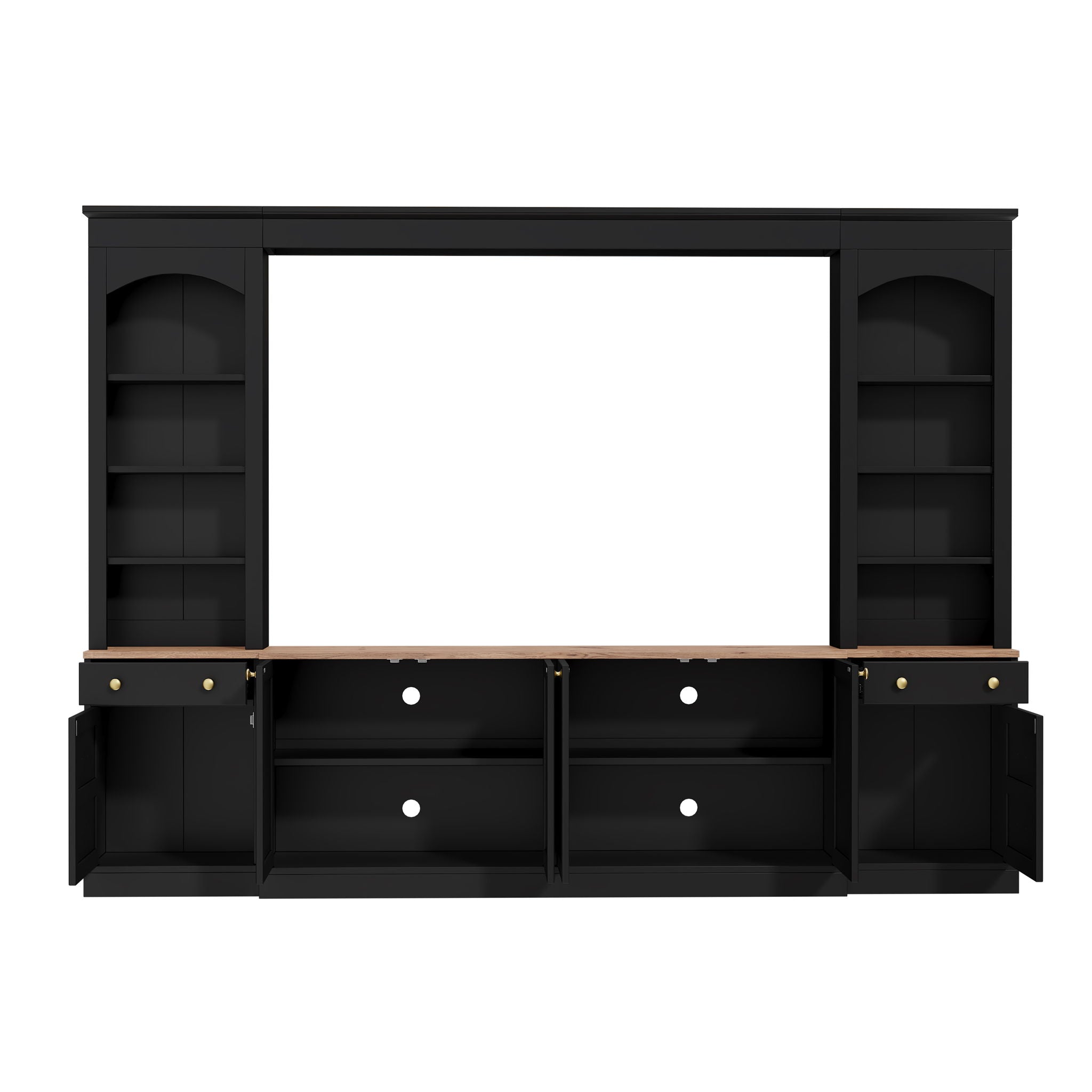 Arched Entertainment Center Wall Unit With Bookshelf, Retro Large TV Stand
