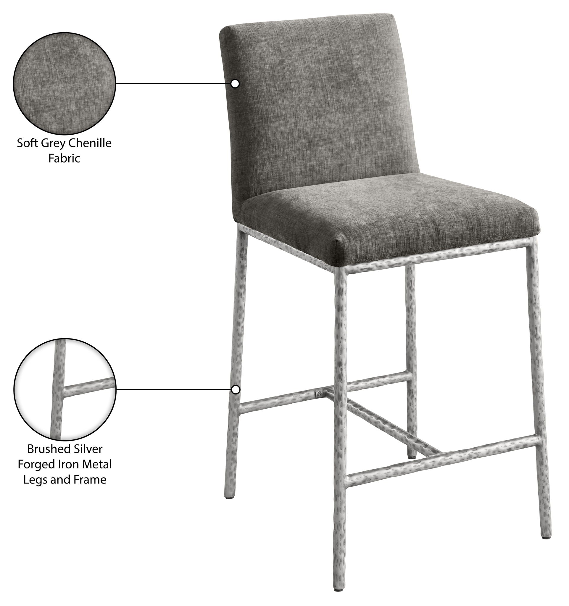 Reeves - Chenille Fabric Upholstered Counter Stool (Set of 2) - Silver Base