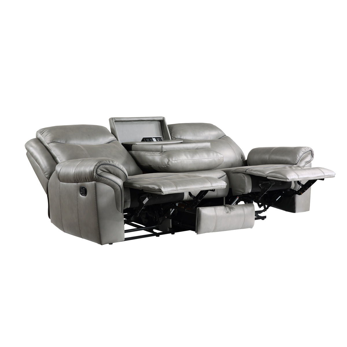 Aram - Double Reclining Sofa With Center Drop-Down Cup Holders, Receptacles, Hidden Drawer And USB Ports