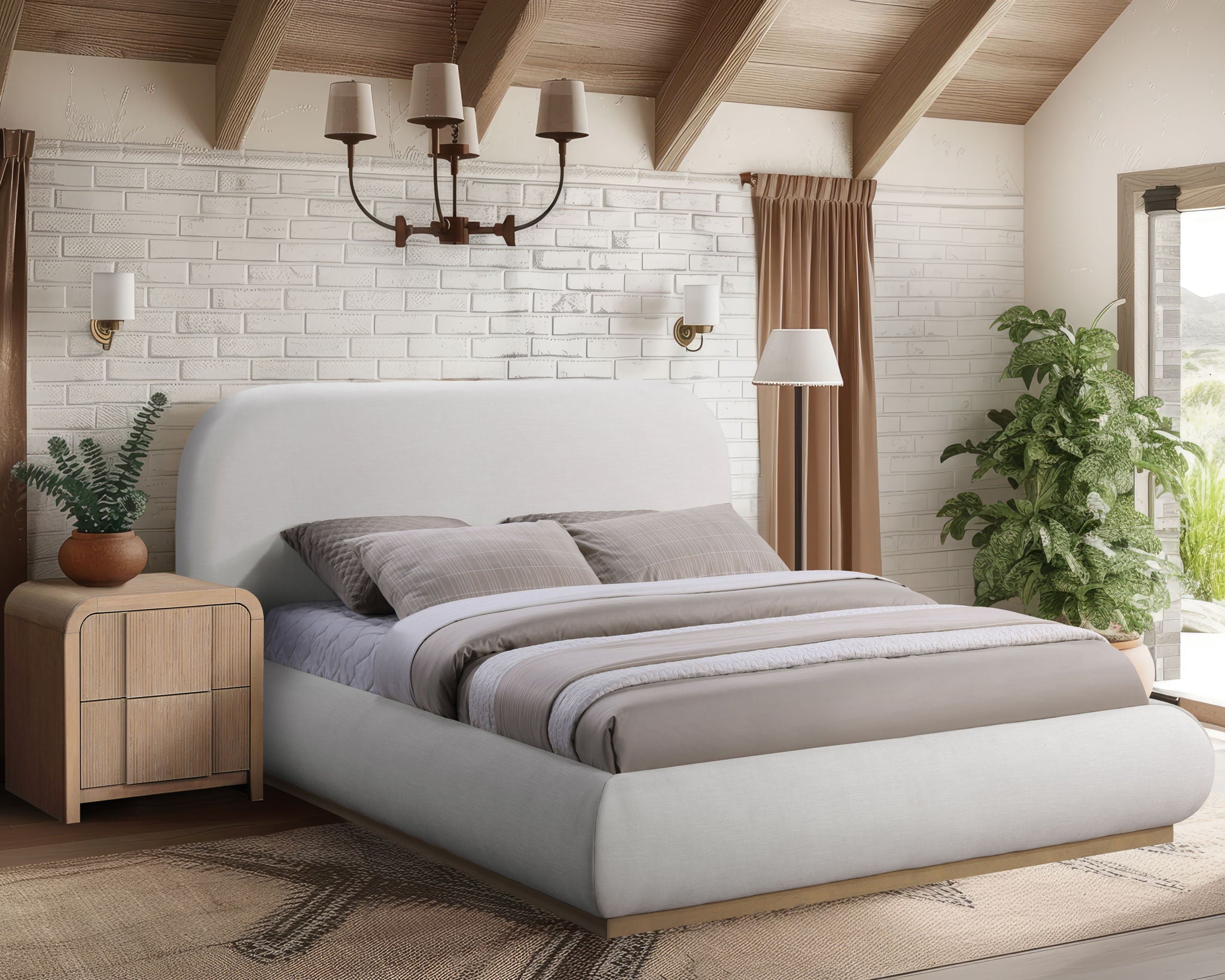 Vaughn - Chenille Bed With Natural Base