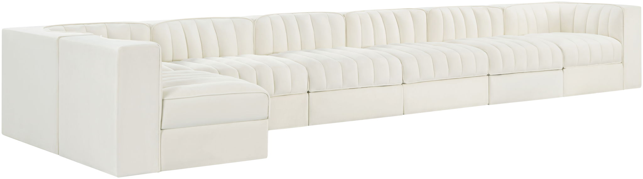 Rummi - Velvet Performance Fabric Upholstered 7 Piece Modular Sectional, L-Shaped (Right)