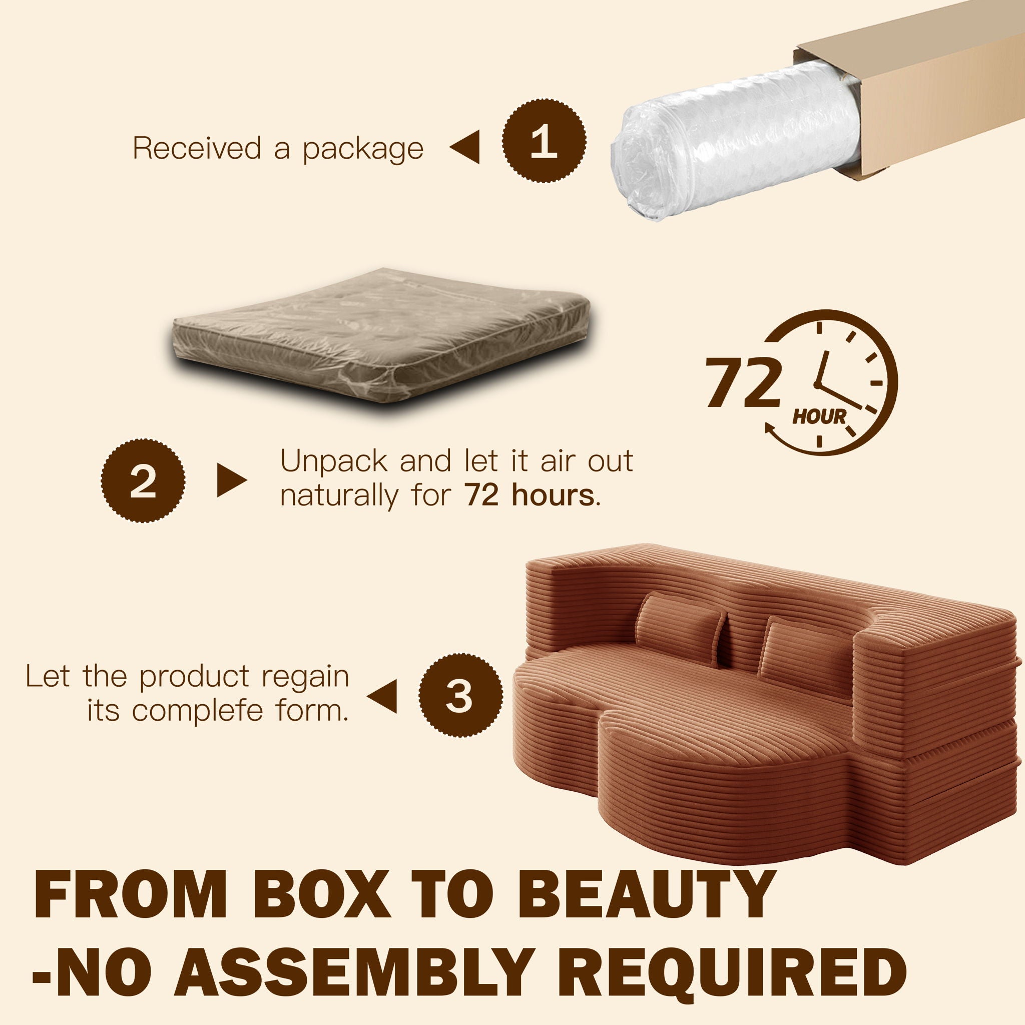 Modern Floor Sofa With 2 Pillows, Convertible Twin Size Folding Mattress For Living Room