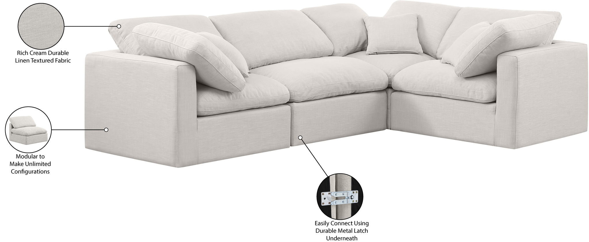Indulge - Linen 4 Piece Modular Corner Sectional