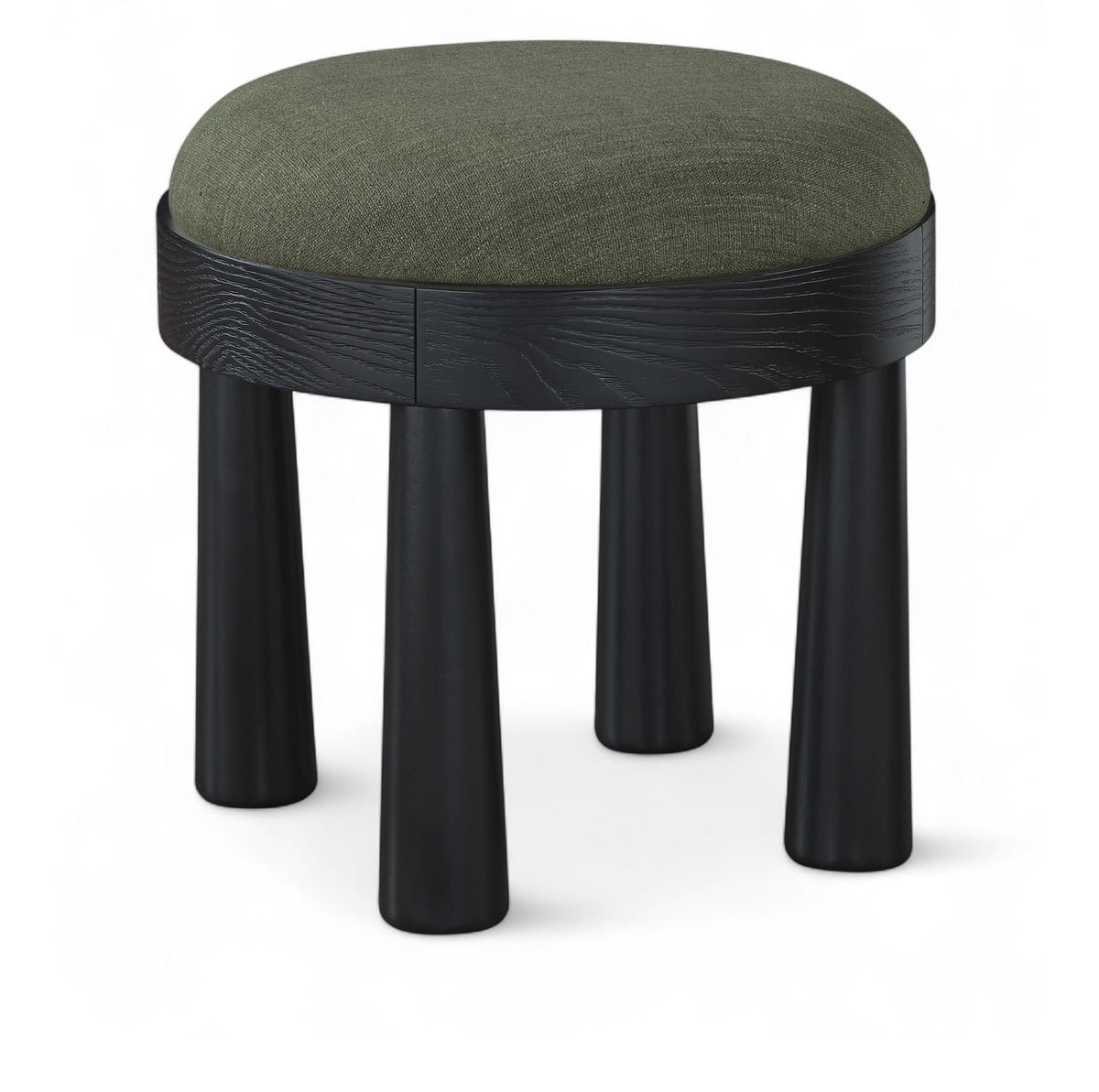 Larea - Linen Textured Fabric Ottoman - Black Base