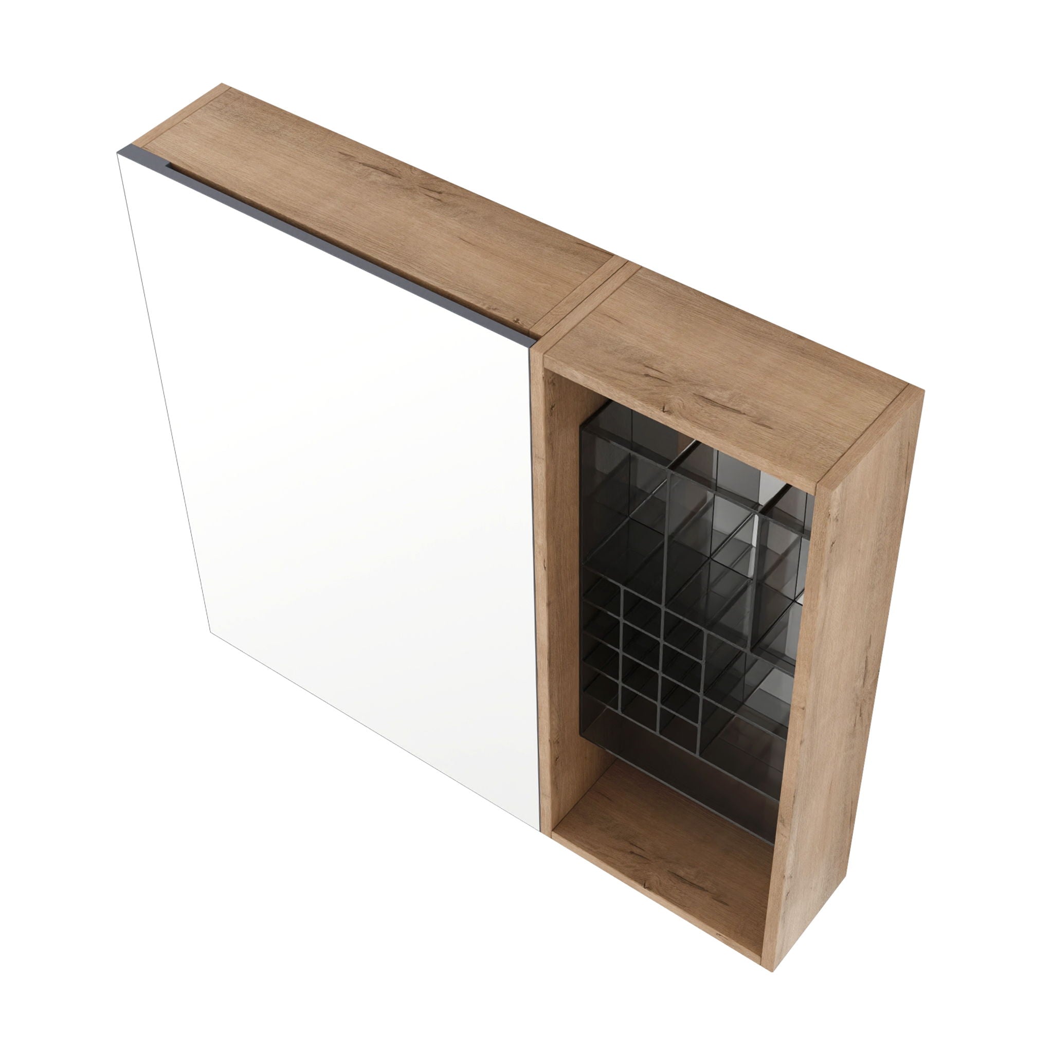 Wall Mounted Bathroom Mirror Cabinet With Adjustable Shelves - Imitative Oak