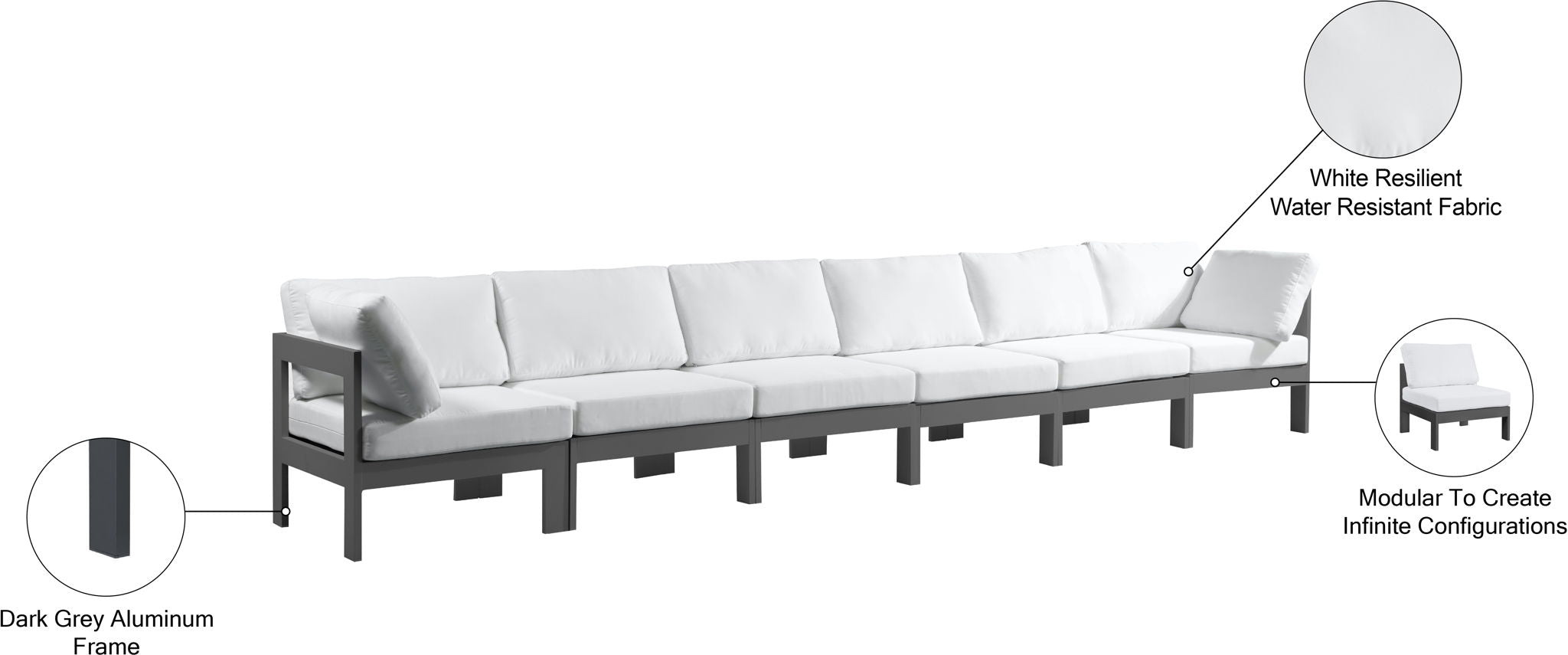 Nizuc - Outdoor Patio 6 Seat Modular Sofa With Gray Frame