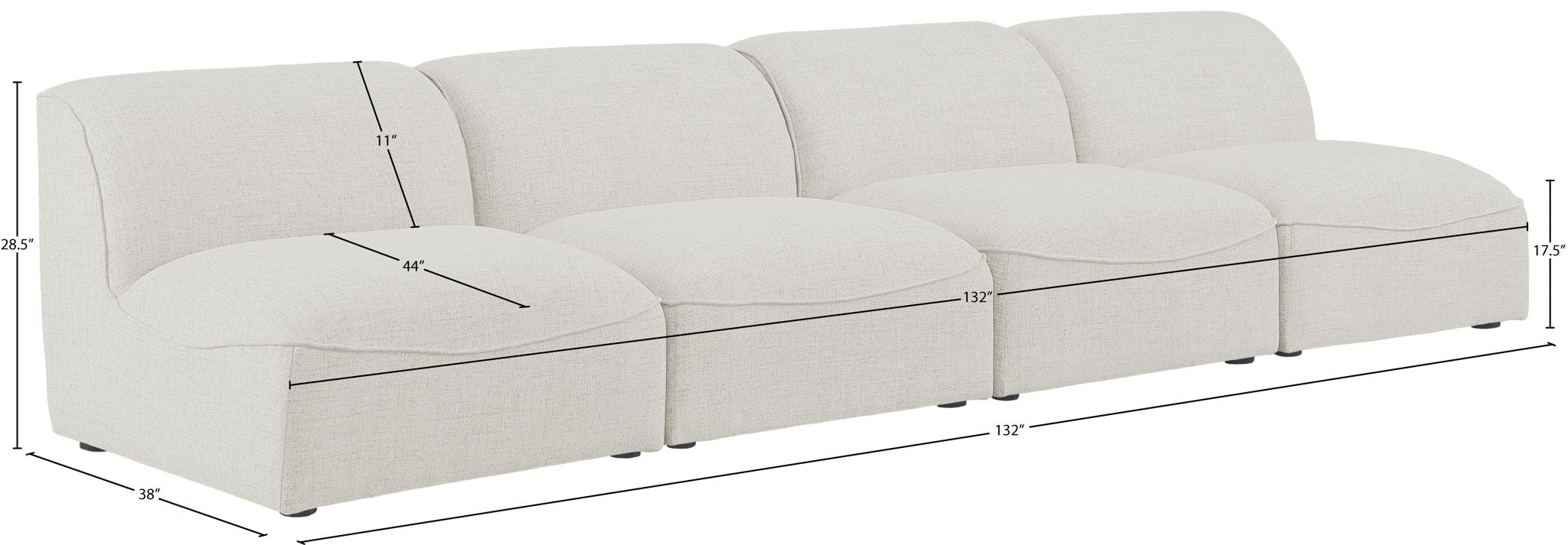 Miramar - 4 Seat Armless Modular Sofa