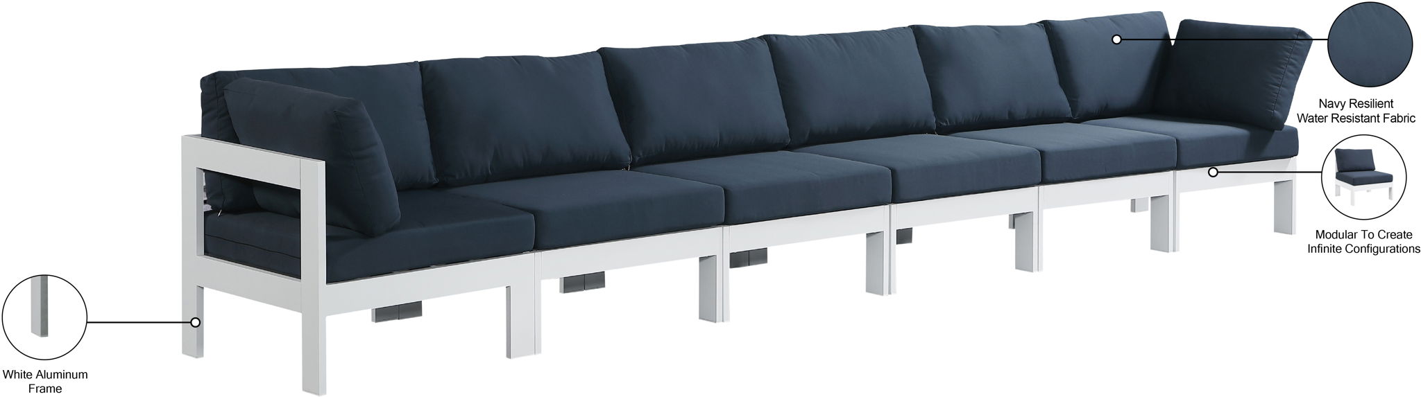 Nizuc - Outdoor Patio 6 Seat Modular Sofa With White Frame