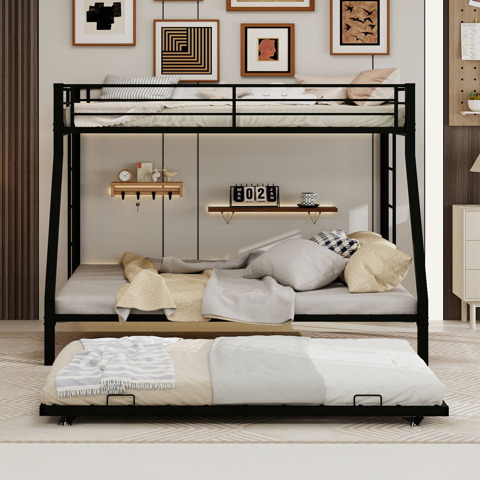 Bunk Bed For Kids, Convertible Frame With Ladders & Guardrail