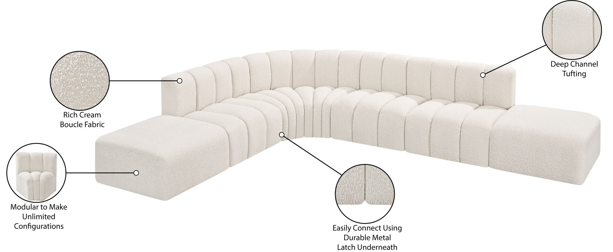 Arc - Boucle Fabric 7 Piece Corner Modular Sofa