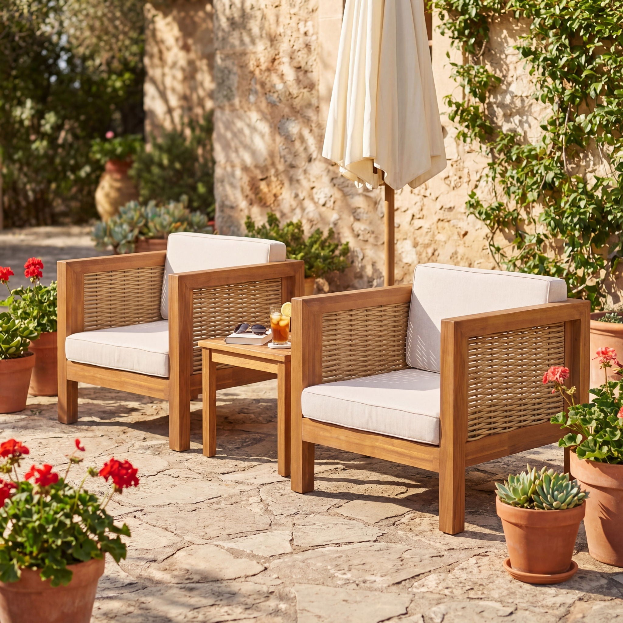 Outdoor Club Chair With Wicker Armrest