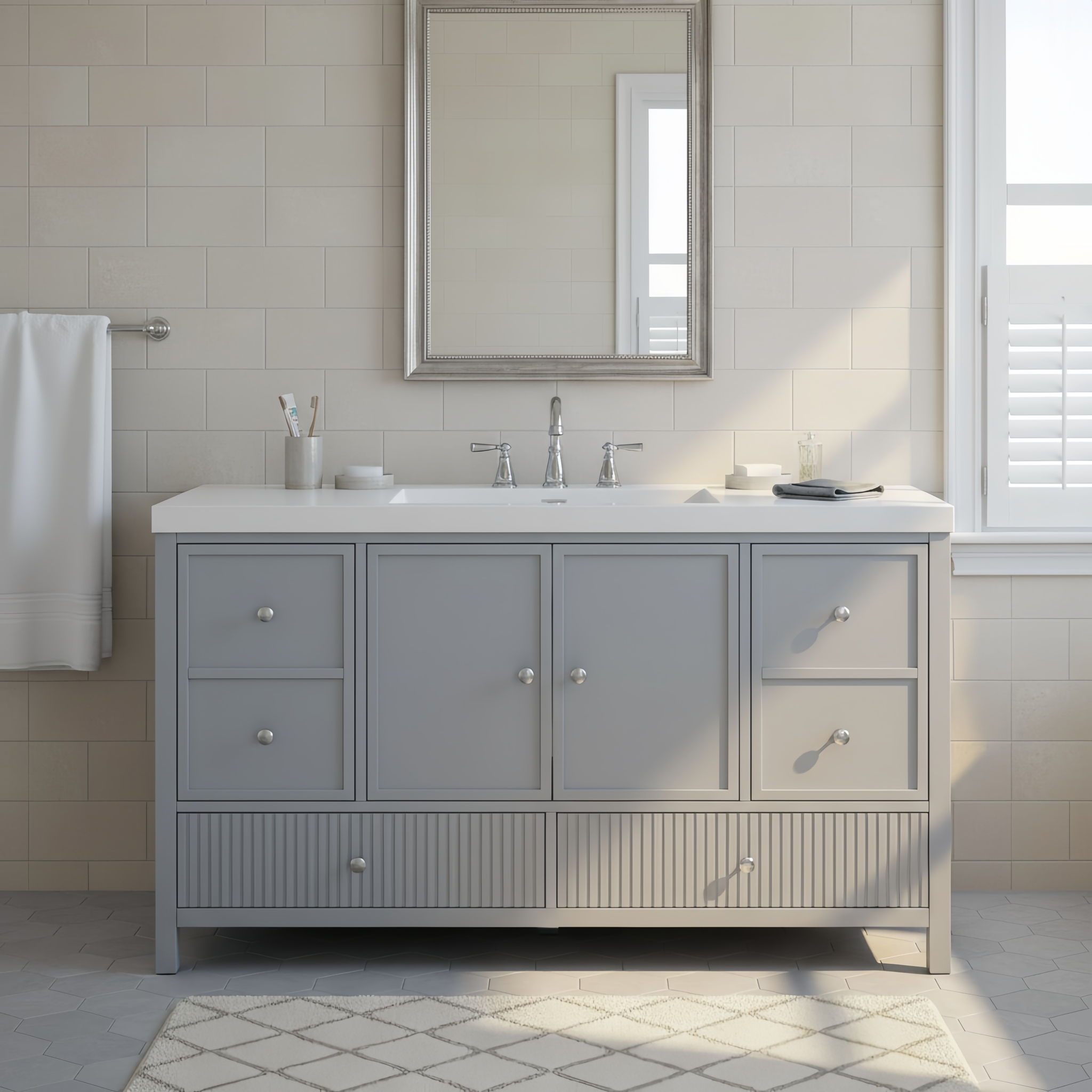 Bathroom Vanity With Separate Sink, Soft Close Doors And 4 Drawers