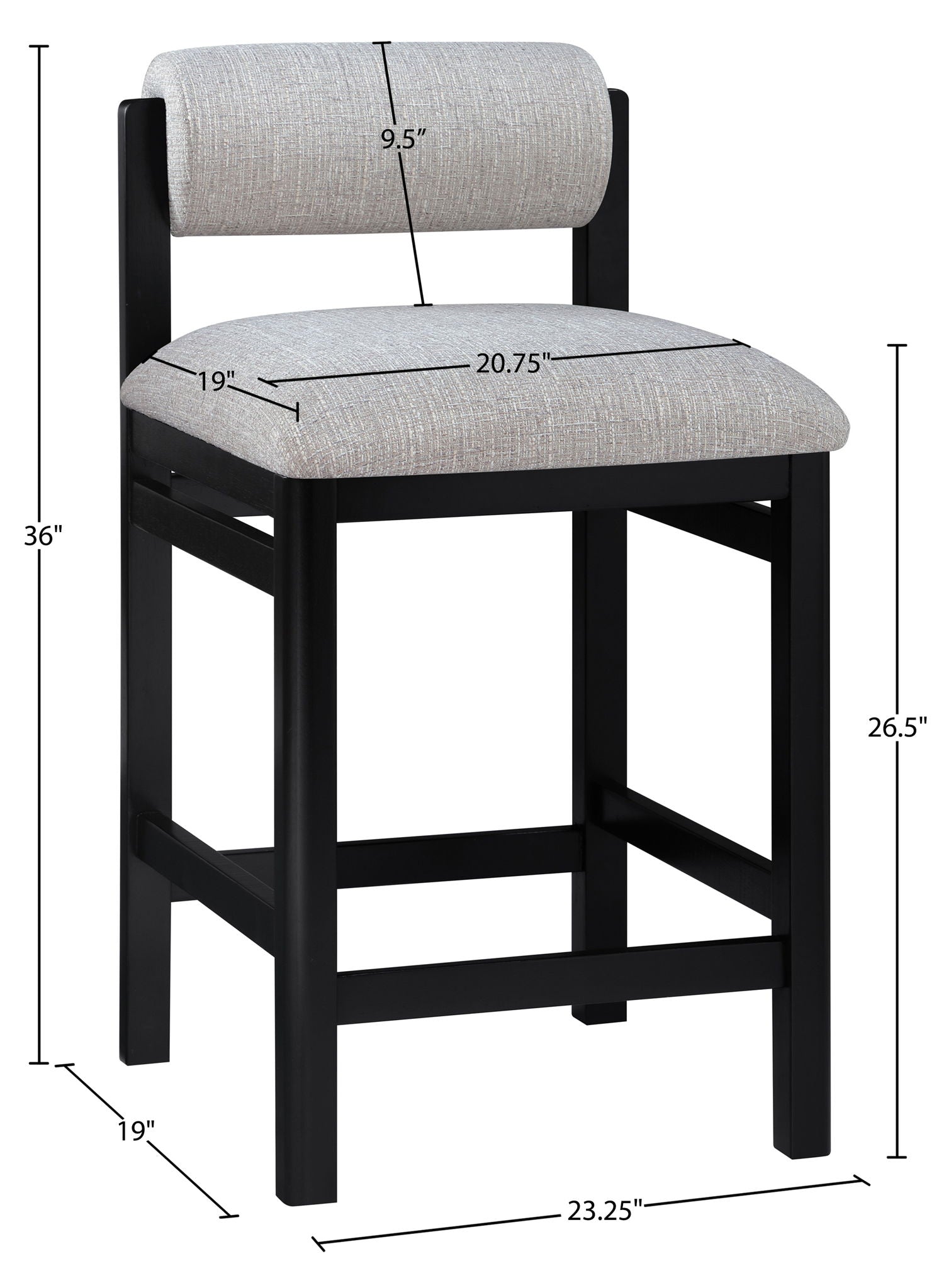 Roundhill - Fabric Counter Stool - Black Frame