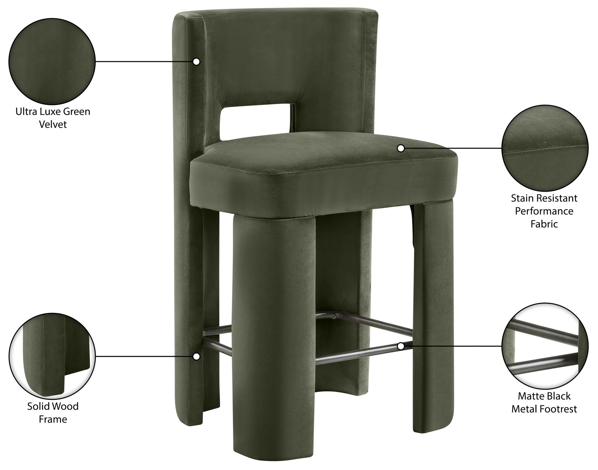 Zuno - Velvet Performance Fabric Upholstered Counter Stool (Set of 2)