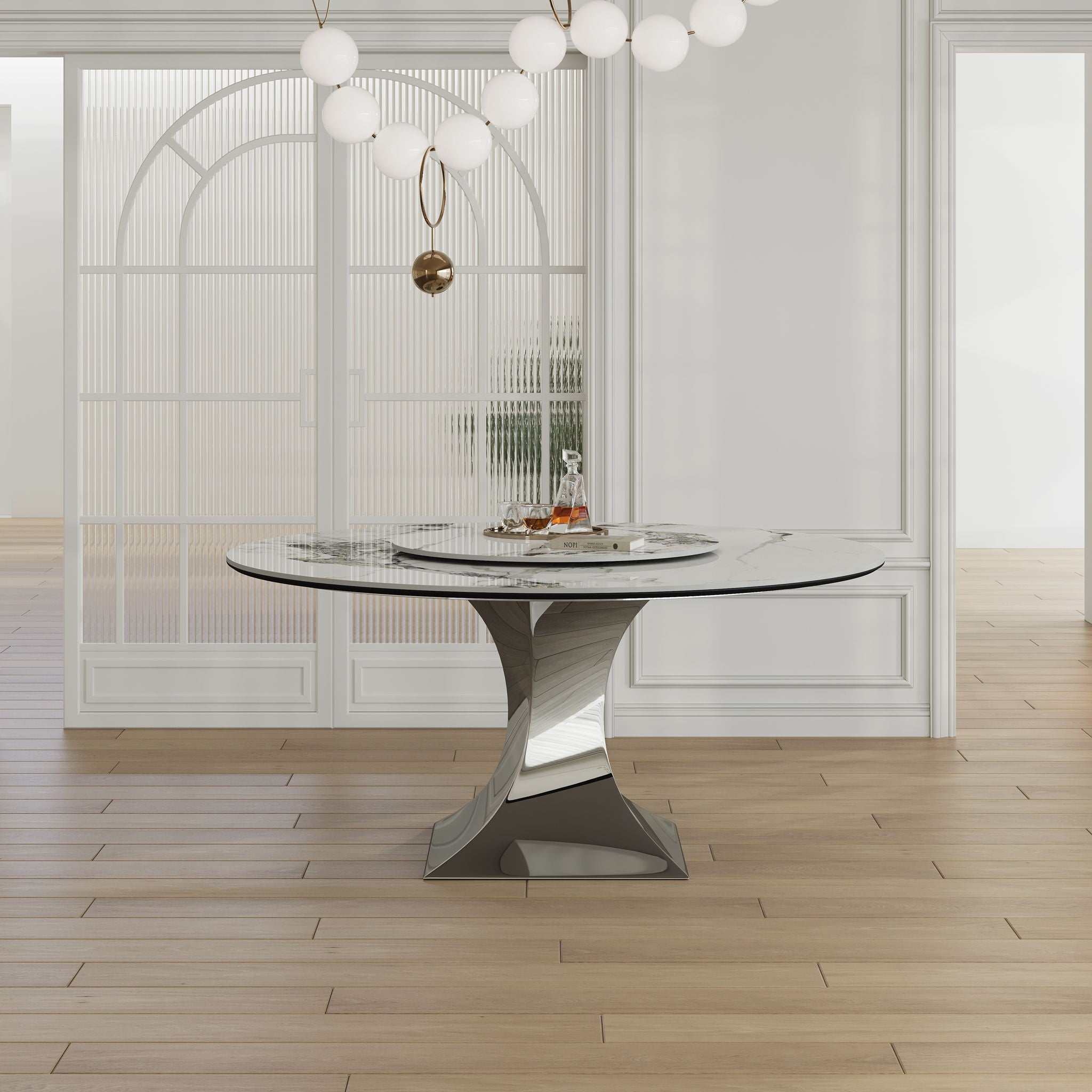 Round Dining Table & 6 Chairs Set - Silver