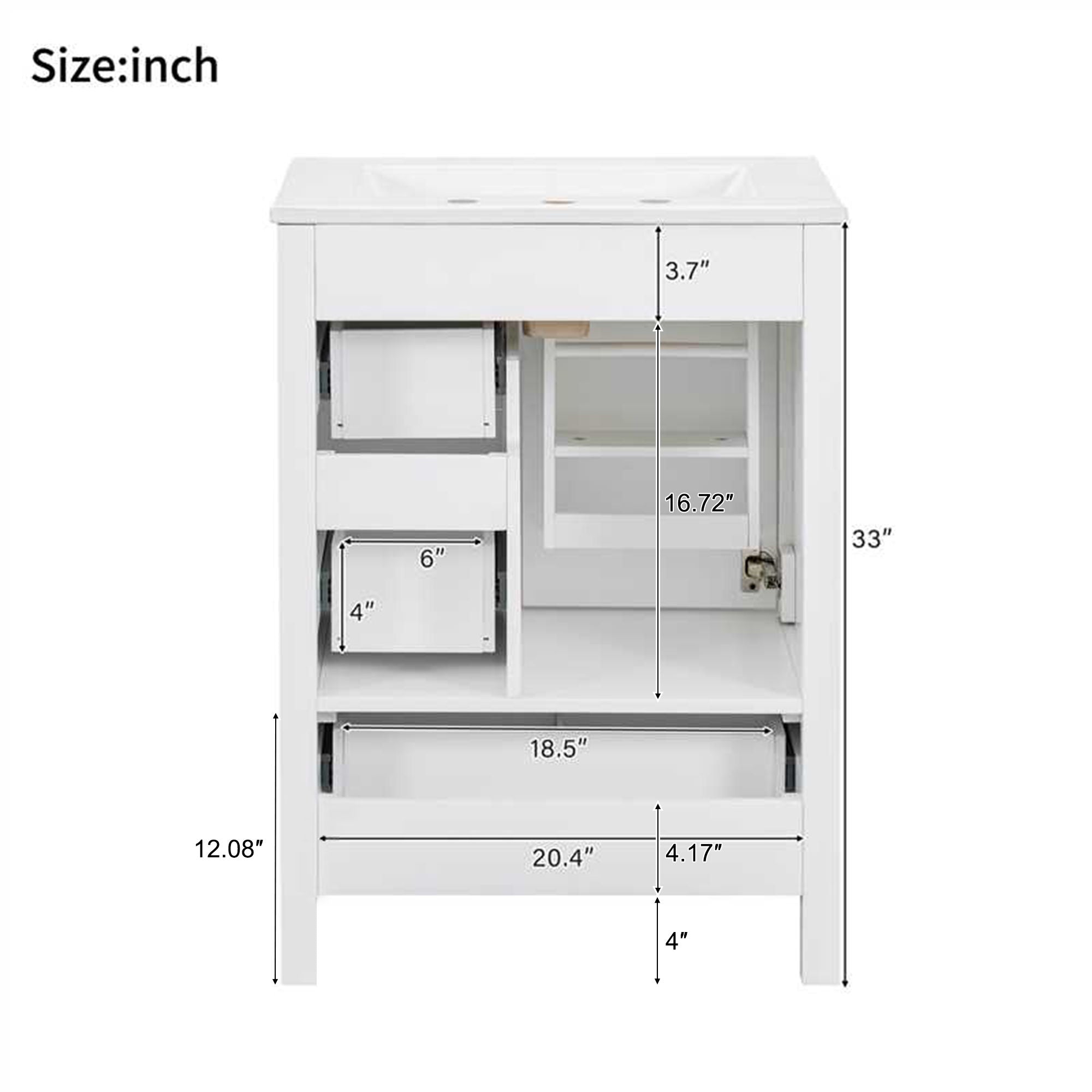 Bathroom Vanity With Sink, Soft-Close Doors, Double-Layer Shelf And 3 Drawers